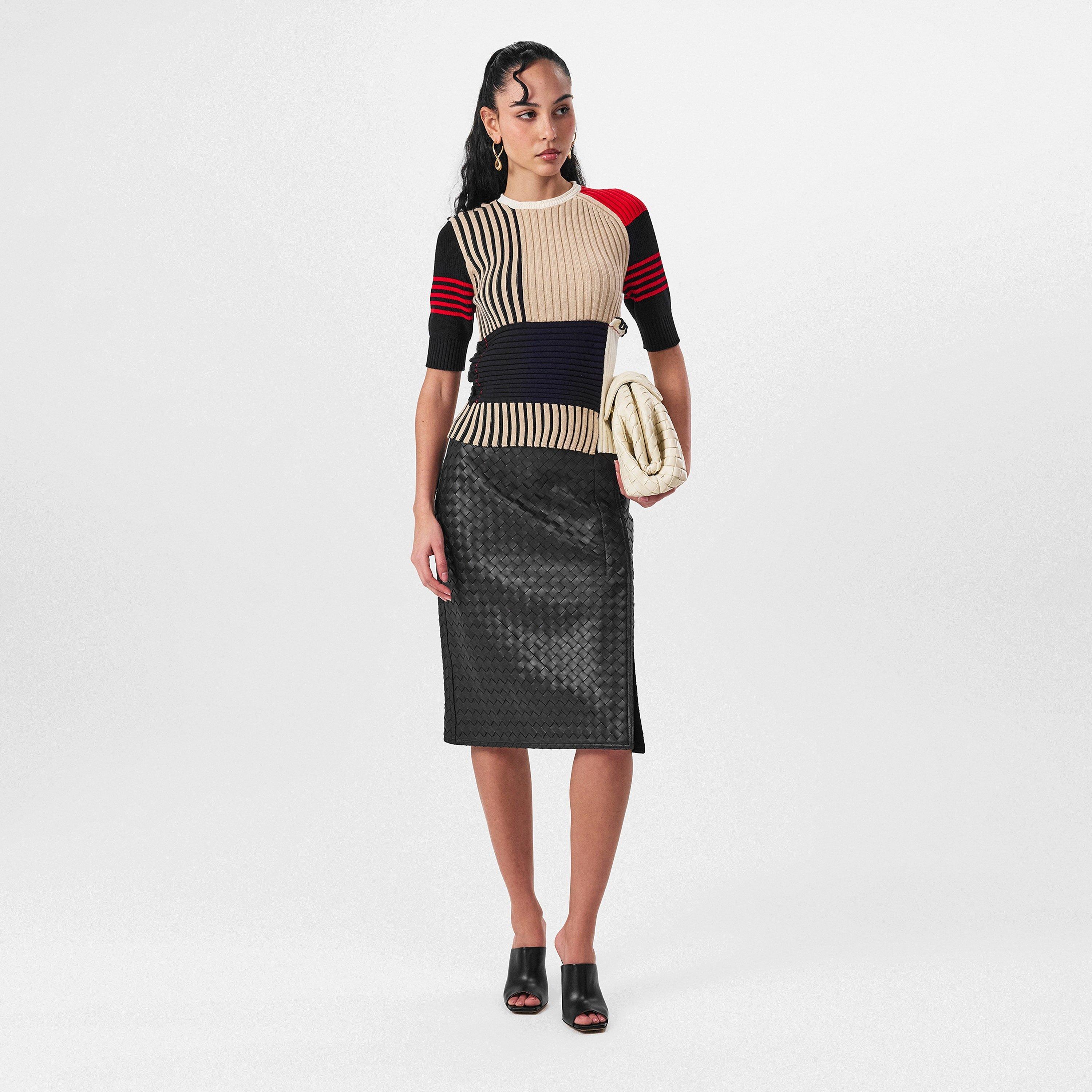 Fondant - Bottega Veneta - Intrecciato Leather Midi Wrap Skirt - 6