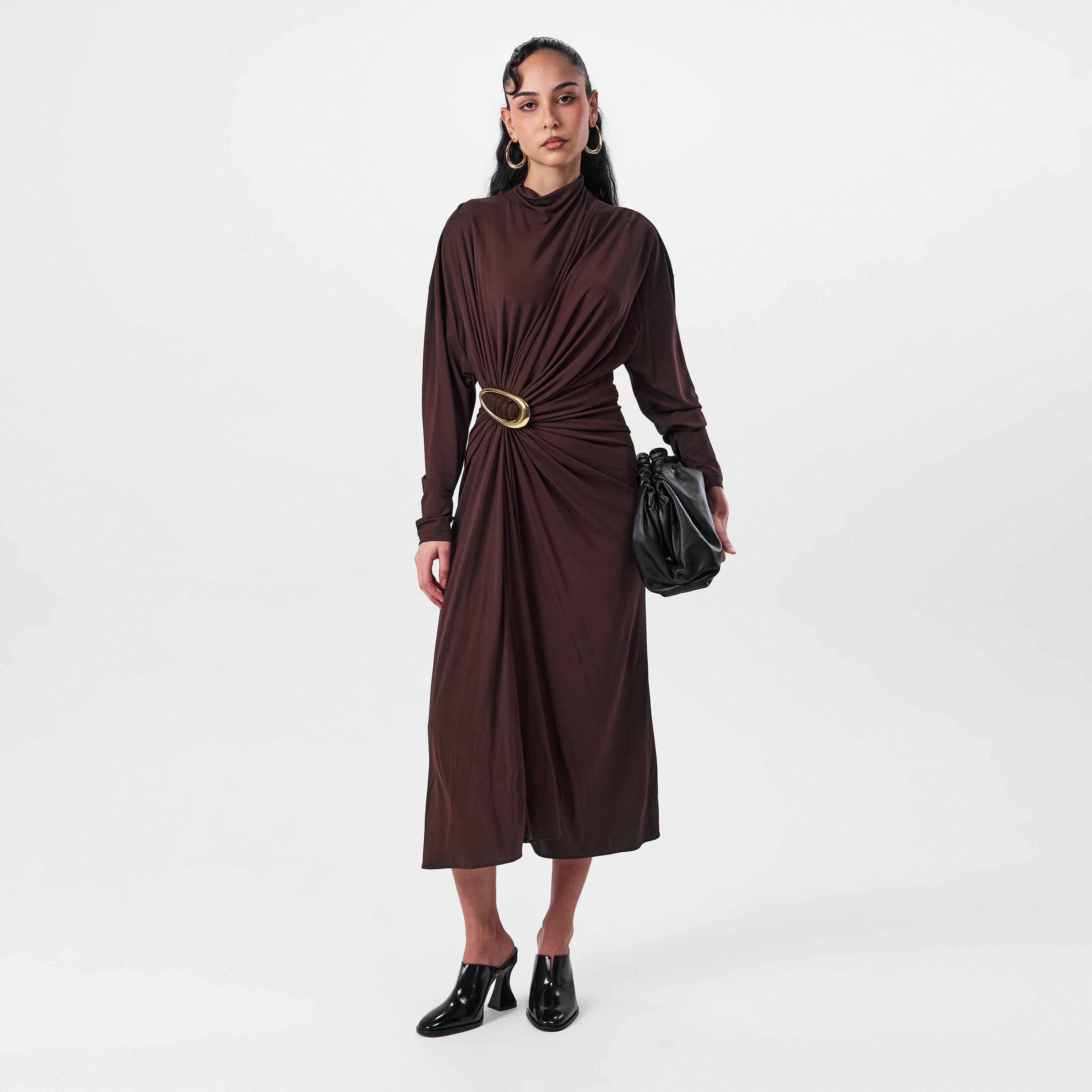 Clove - Bottega Veneta - Womens Gathered Crepe Midi Dress - 6