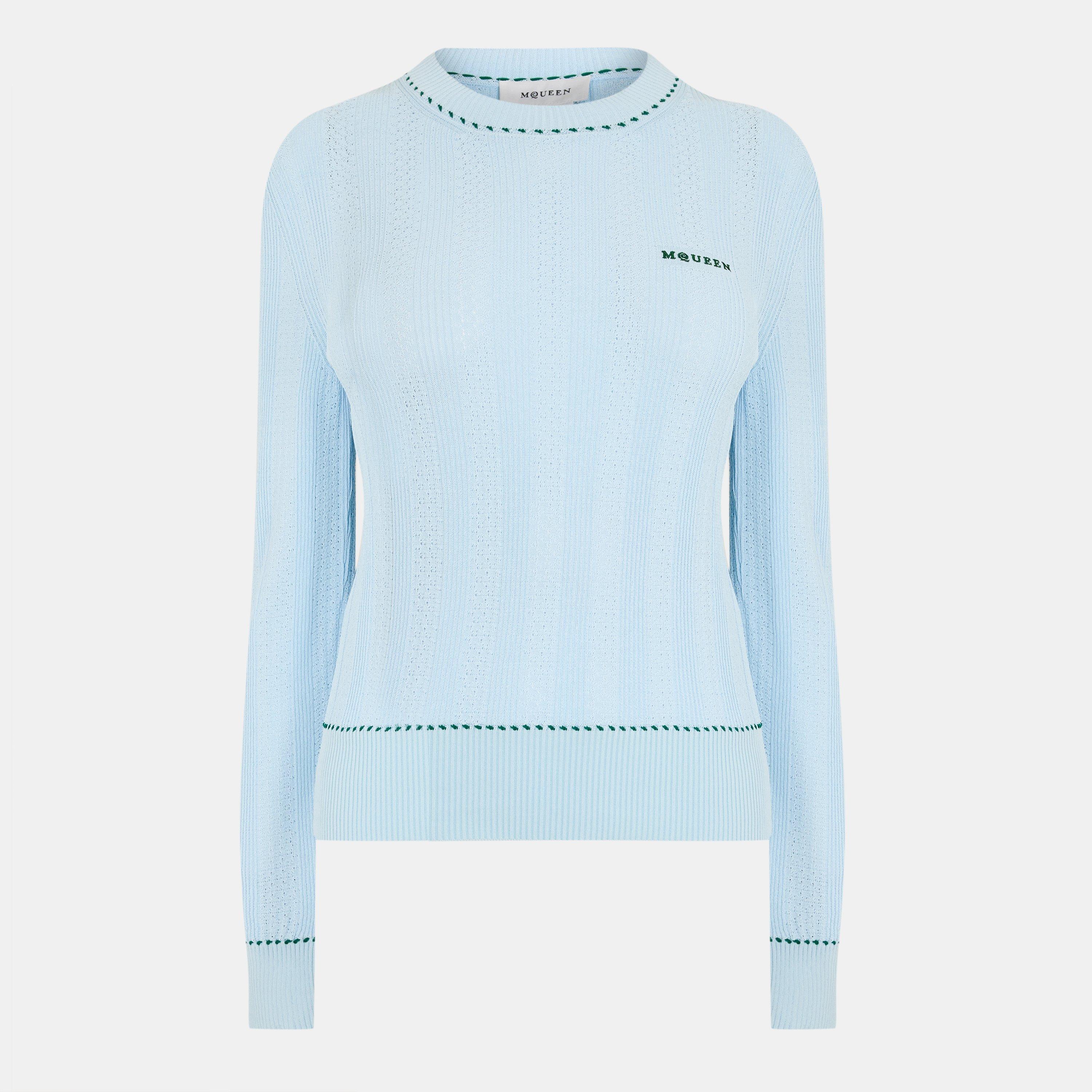 Alexander Mcqueen Women's Alex Log Knitted Crew Neck Jumper - Blue - 8 (XS)