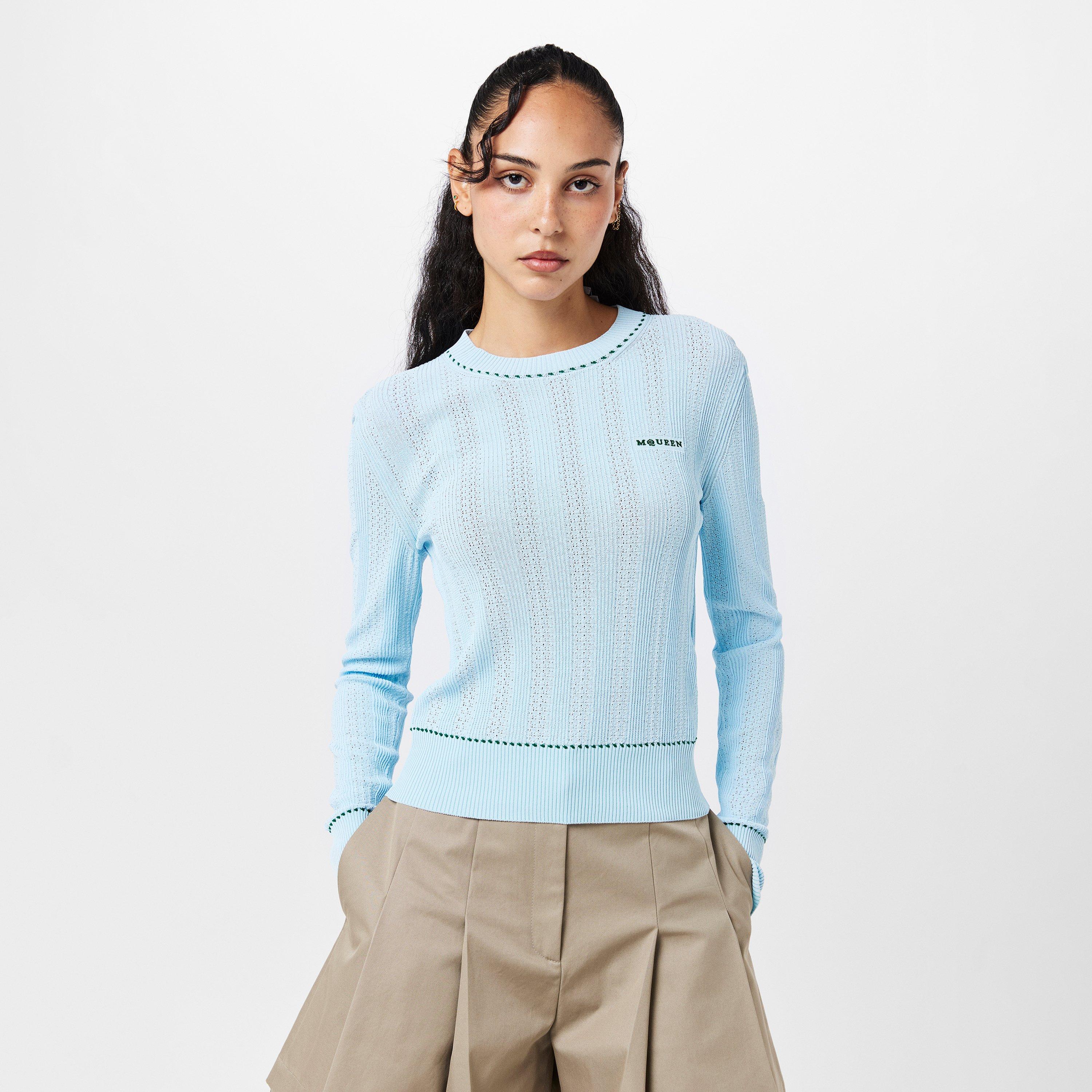 Blue - Alexander McQueen - Women's Alex Log Crew Neck Jumper - 3
