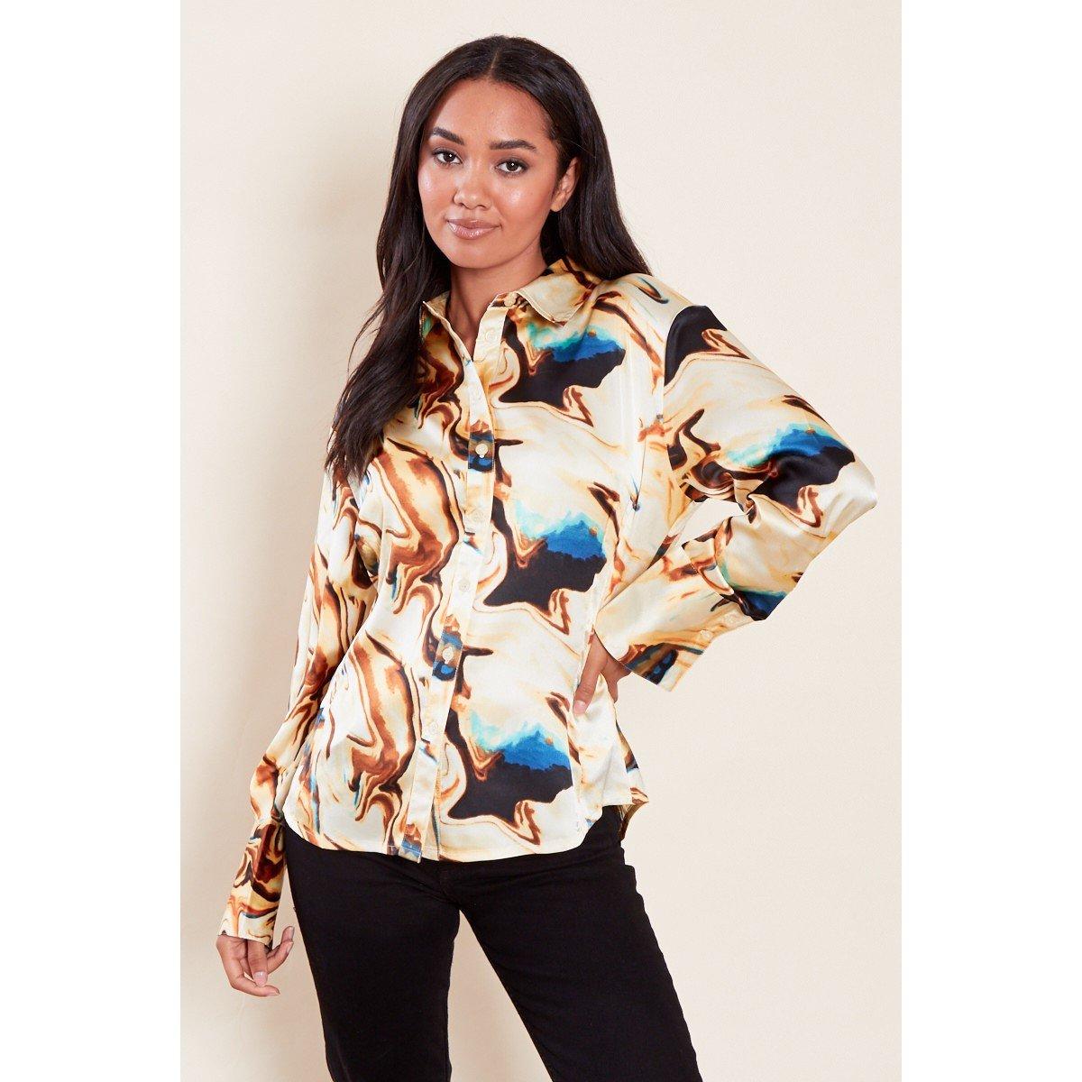 Orange - Influence - Women's Long-Sleeve Patterned Shirt - 1
