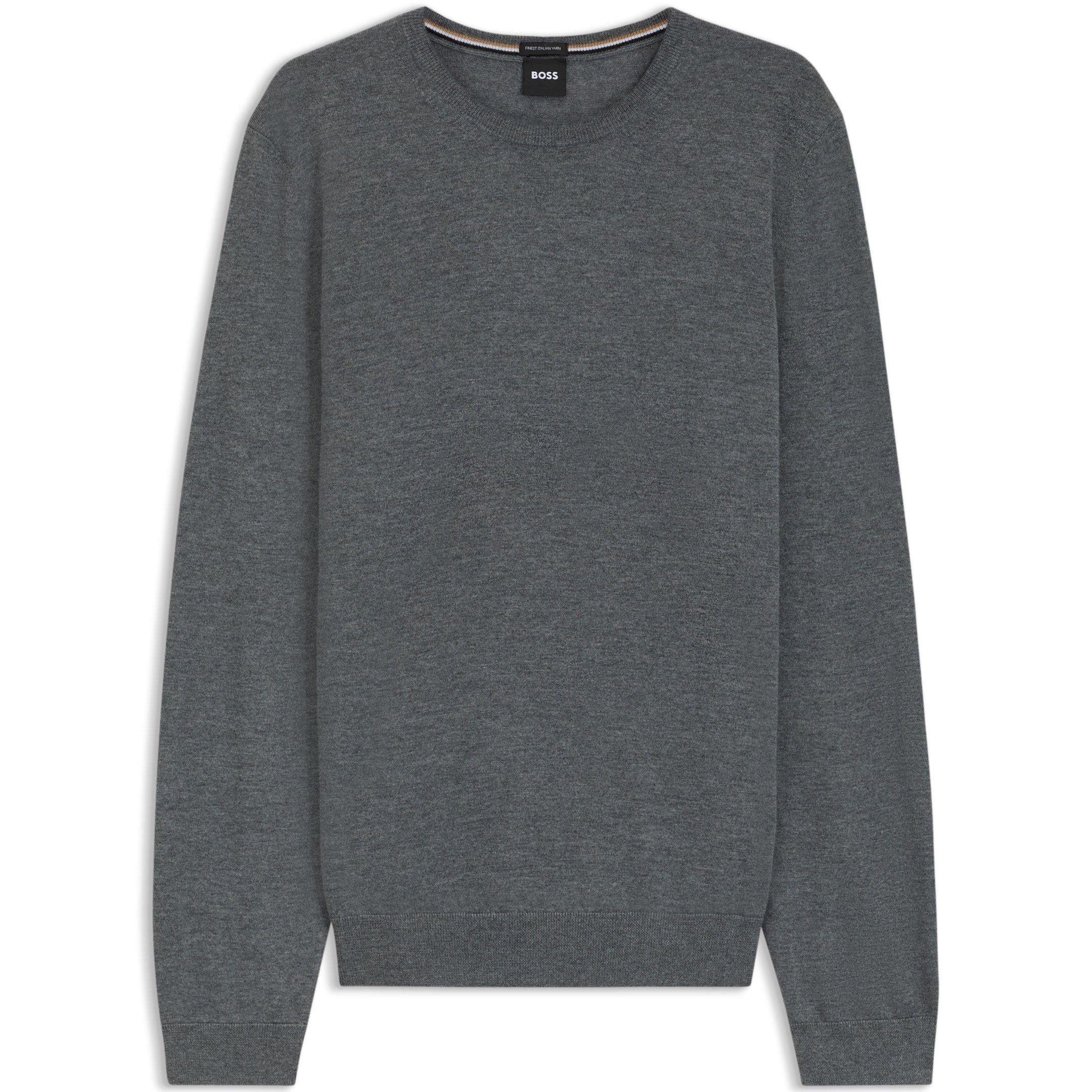 Boss Men's Leno Knit Jumper, Soft Virgin Wool - Medium Grey - Medium