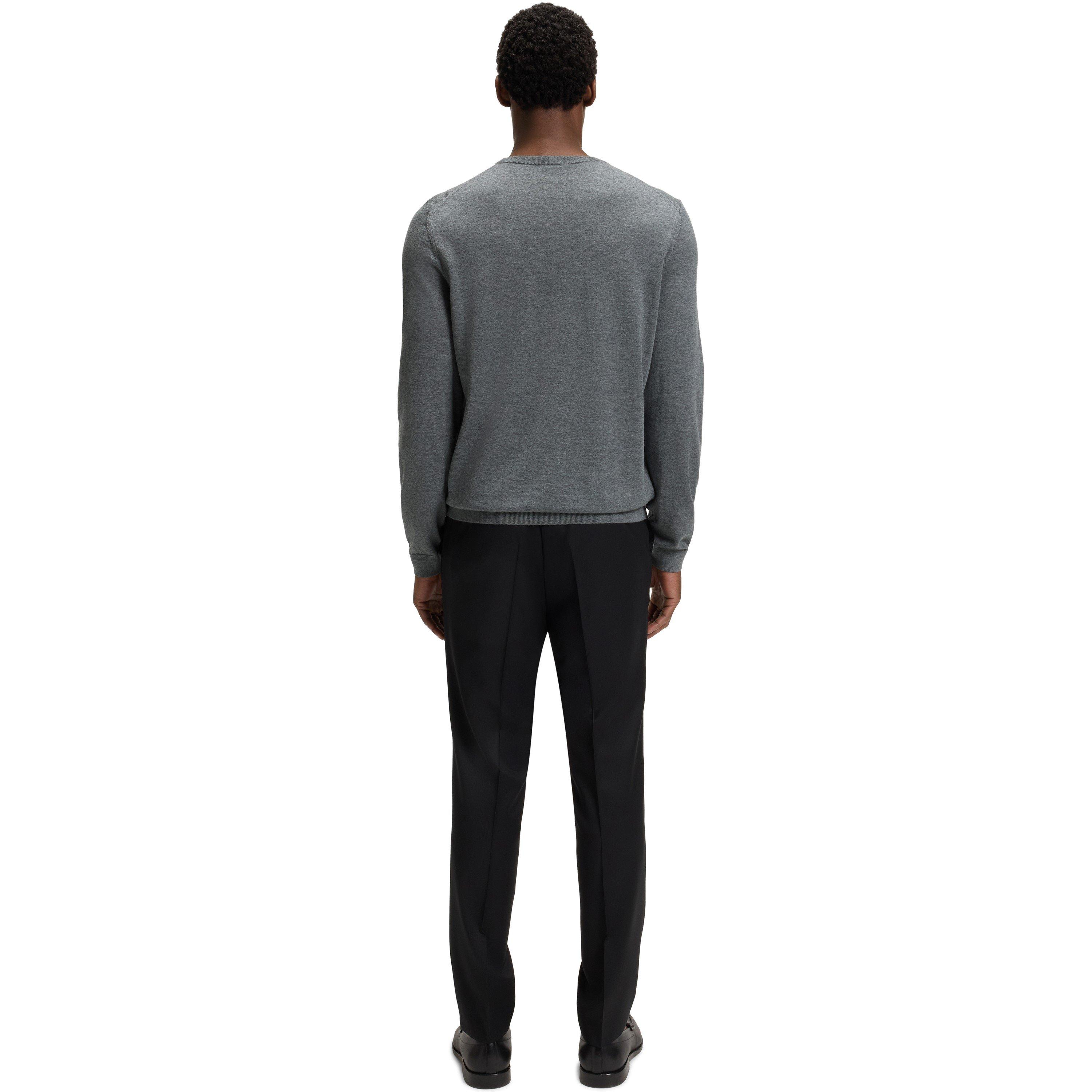 Medium Grey - Boss - Men's Leno Knit Jumper, Soft Virgin Wool - 3