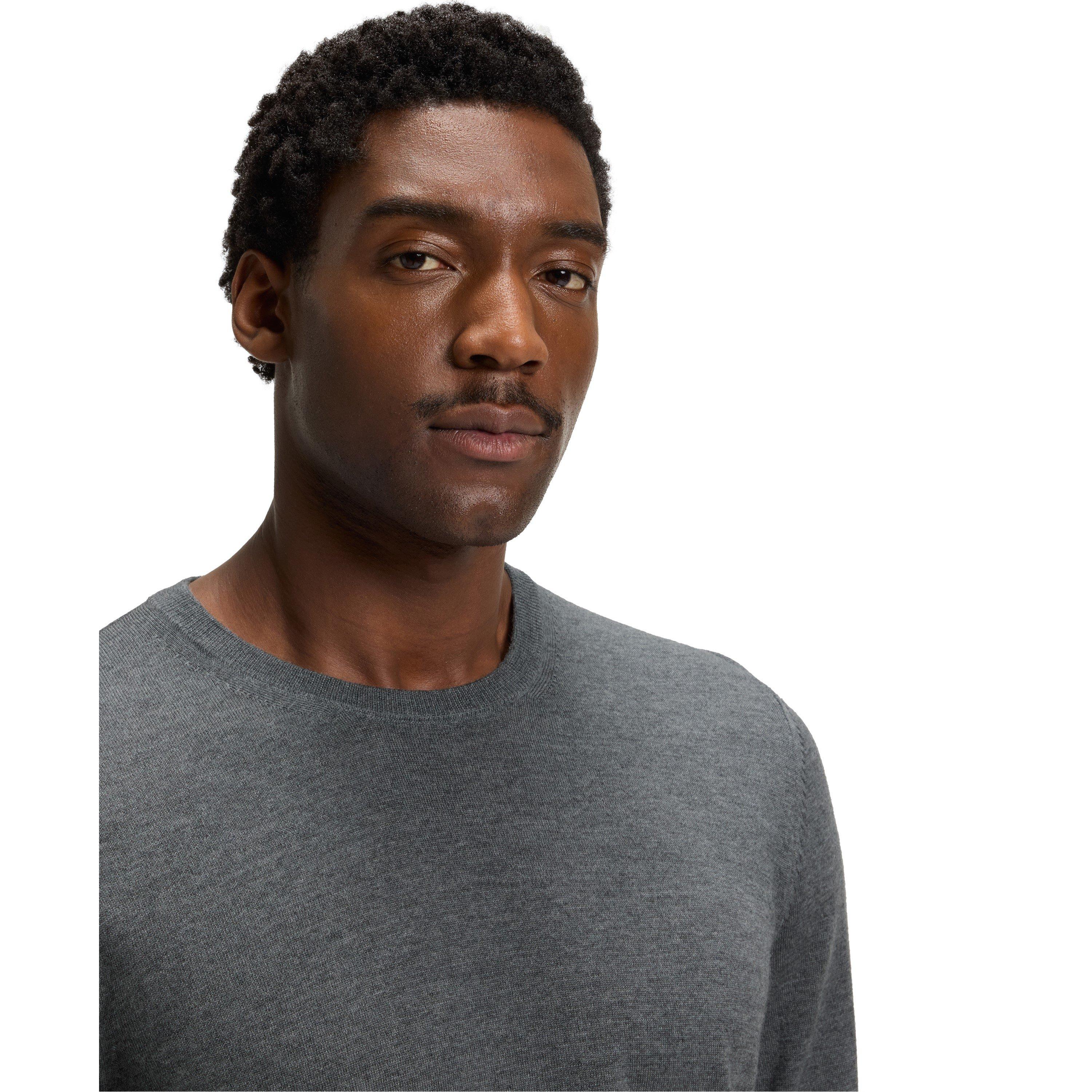 Medium Grey - Boss - Men's Leno Knit Jumper, Soft Virgin Wool - 4