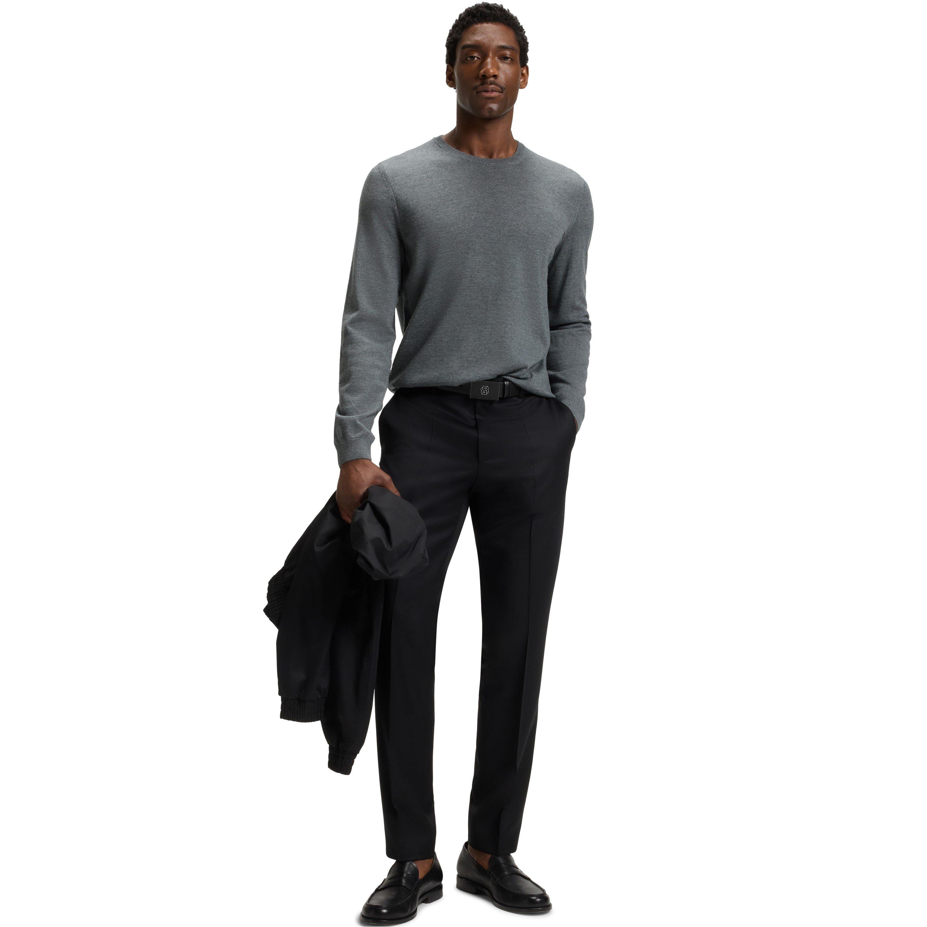 Medium Grey - Boss - Men's Leno Knit Jumper, Soft Virgin Wool - 5