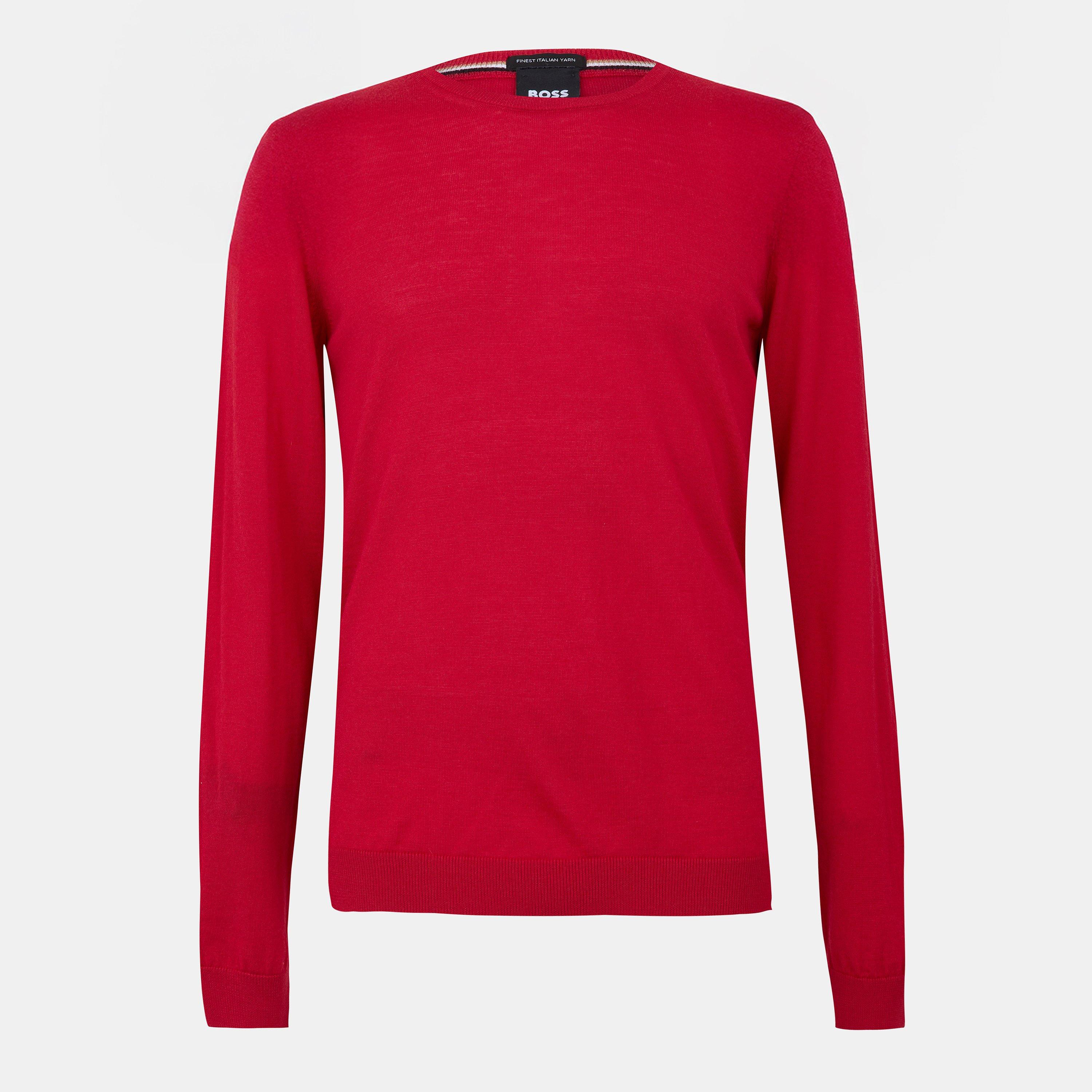 Boss Men's Leno Knit Jumper, Soft Virgin Wool - Bright Red - Size 2X Large