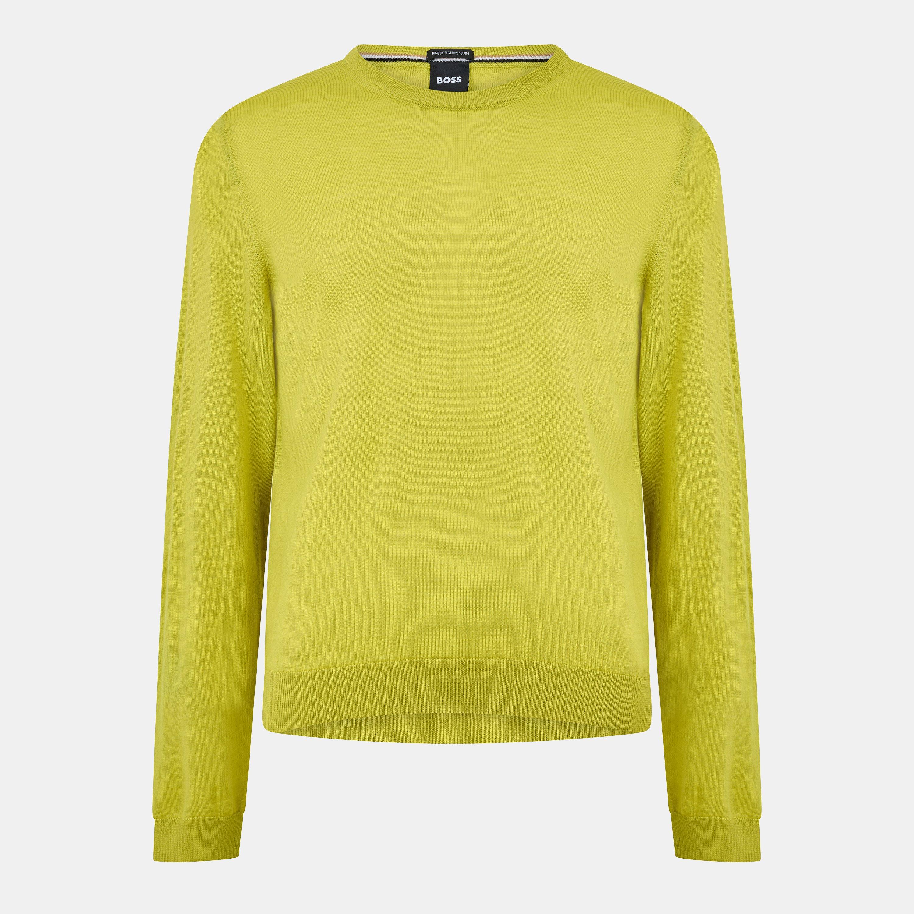 Boss Men's Leno Knit Jumper, Soft Virgin Wool - Bright Green - Medium