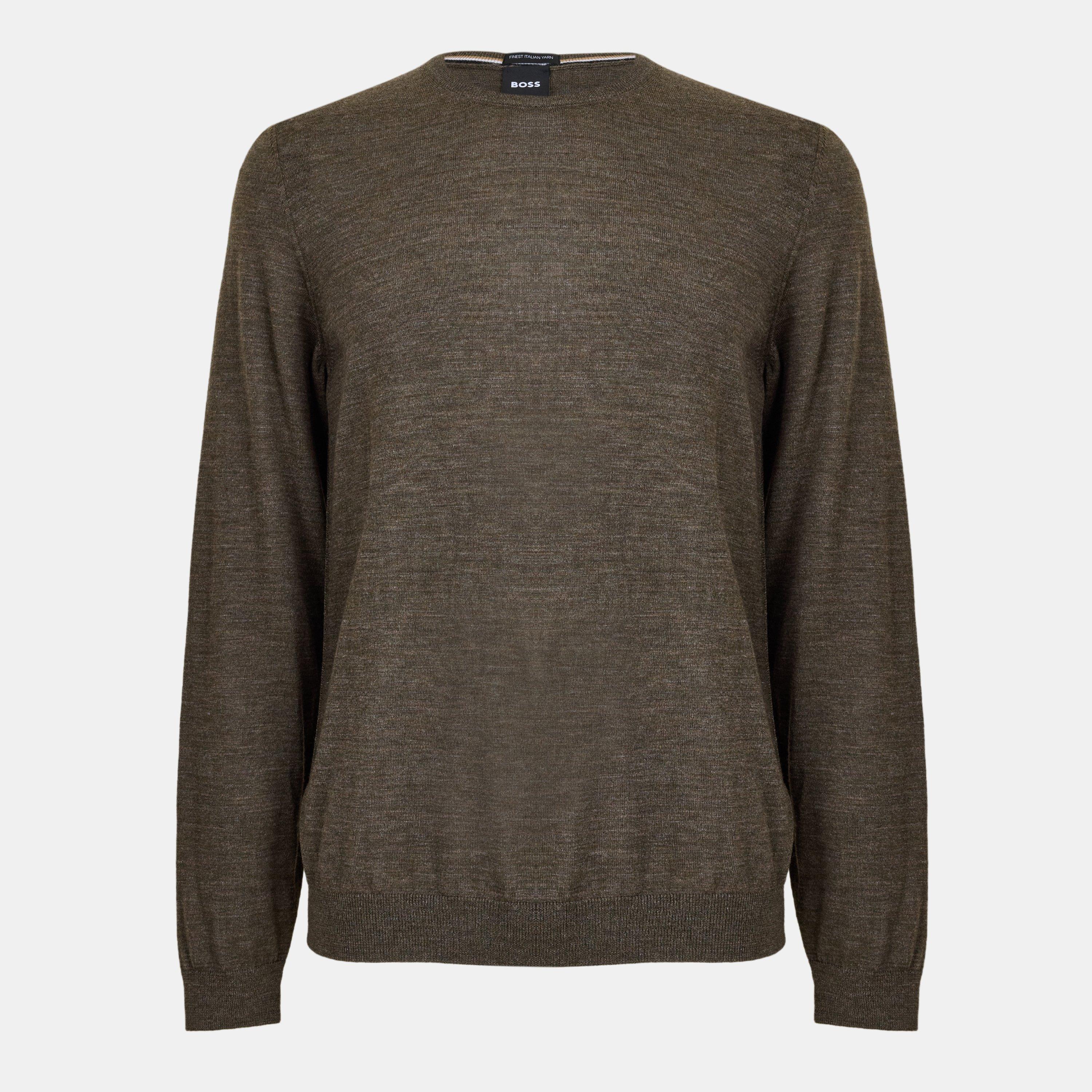 Boss Men's Leno Knit Jumper, Soft Virgin Wool - Open Green - Small