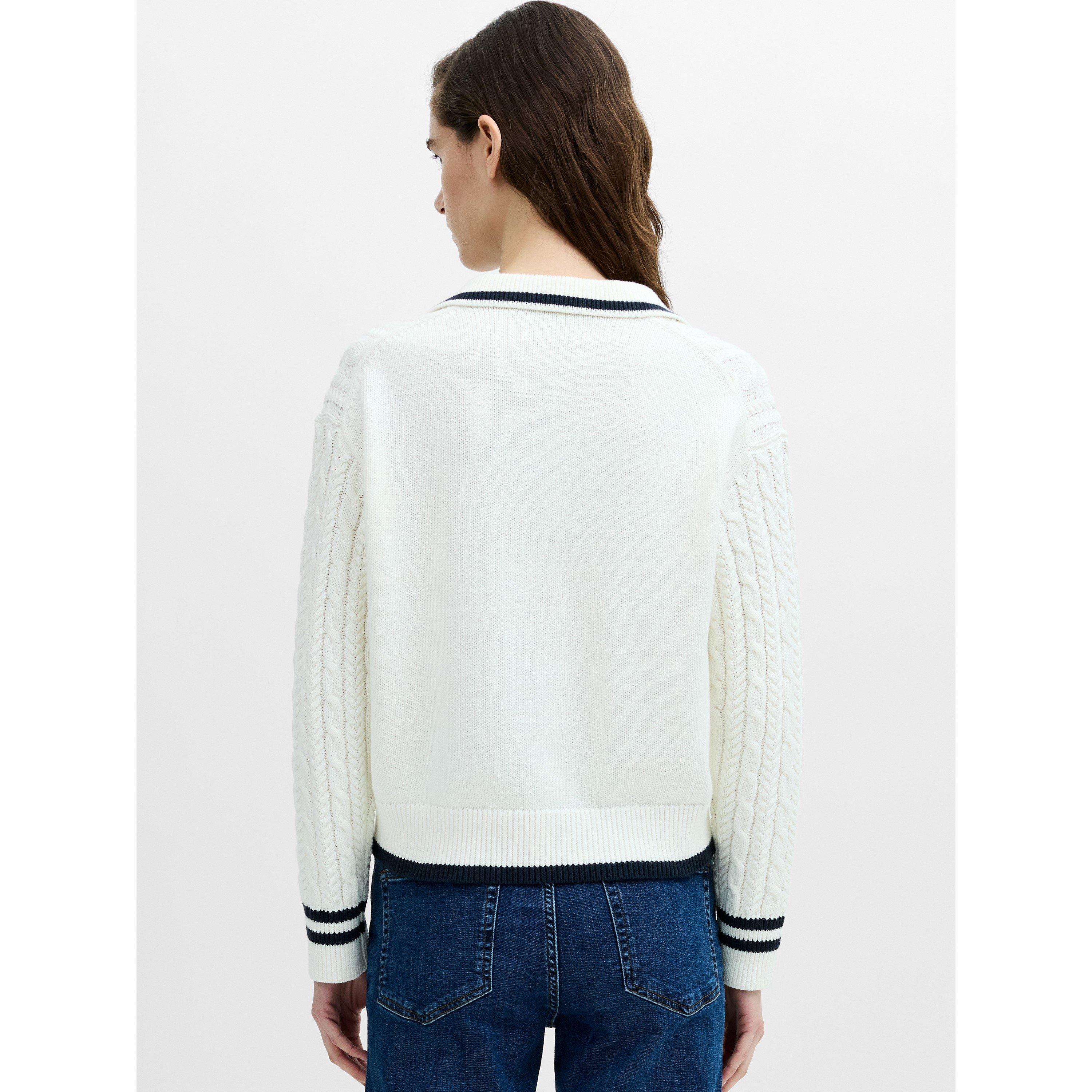 115-WNT WHT/NVY - French Connection - Women's Klara Cable Knit V-Neck Long-Sleeve Jumper - 4