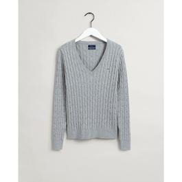 Gant V Neck Cable Knit Jumper Womens