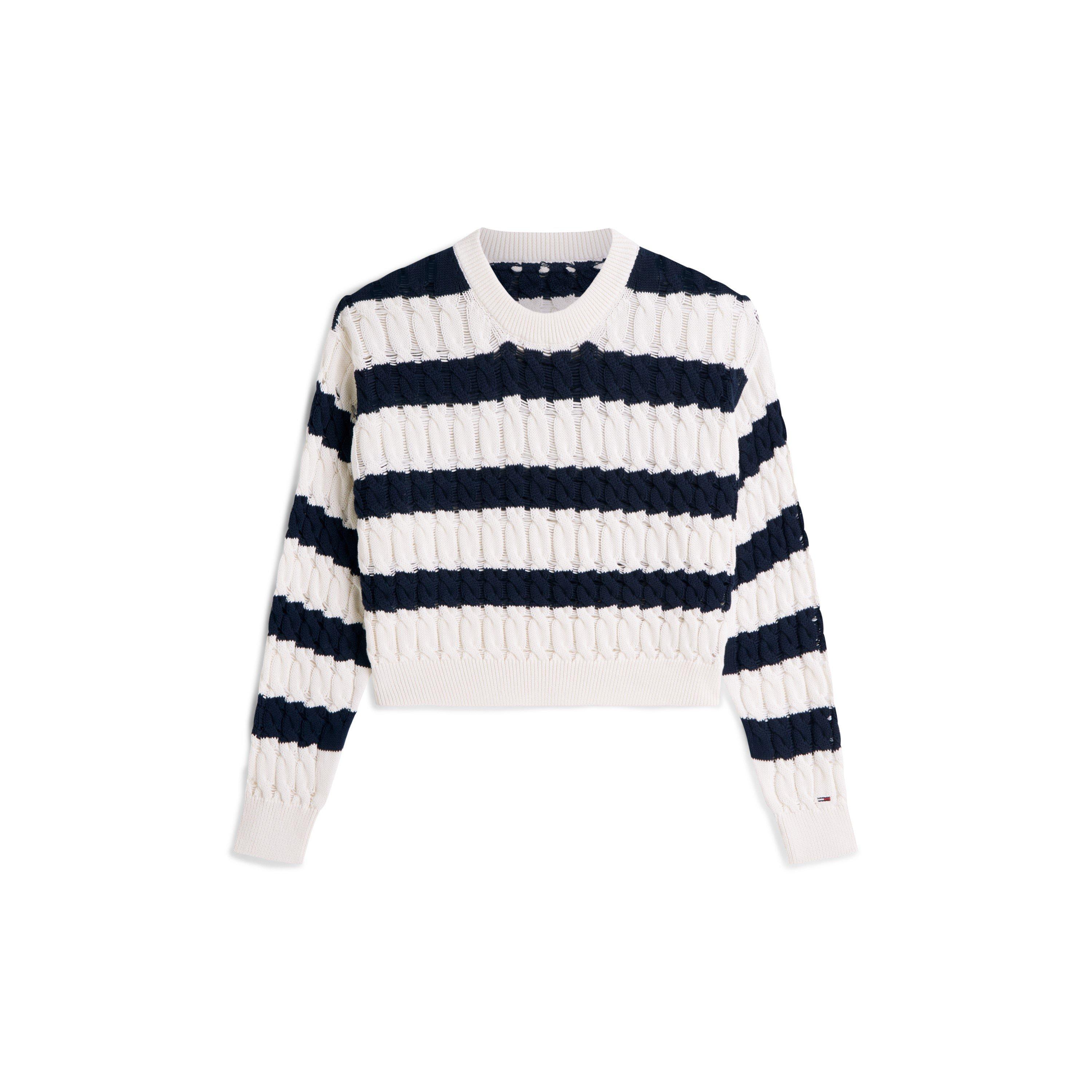 Navy/Stripe - Tommy Jeans - Women's Cable Knit Jumper - 1