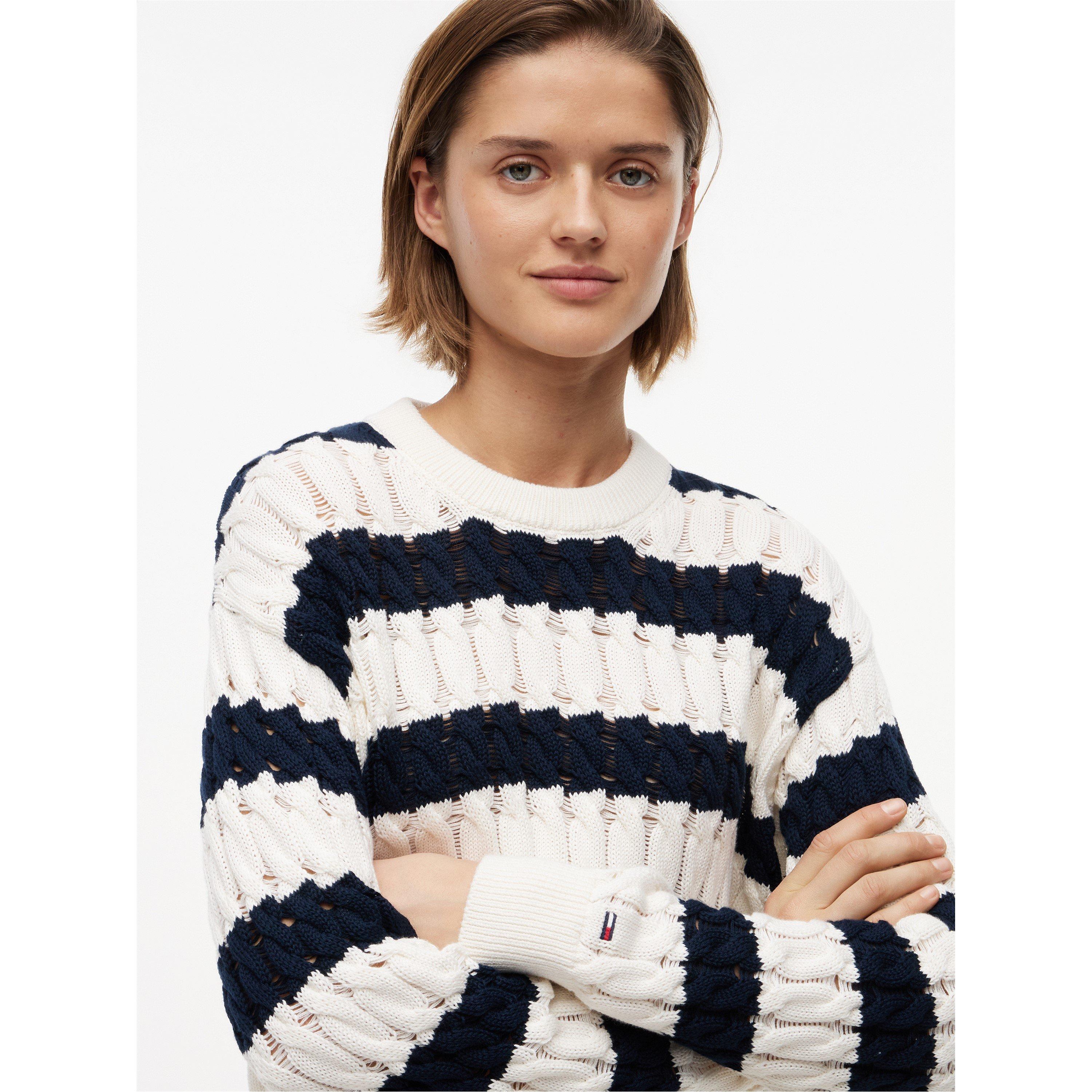 Navy/Stripe - Tommy Jeans - Women's Cable Knit Jumper - 4