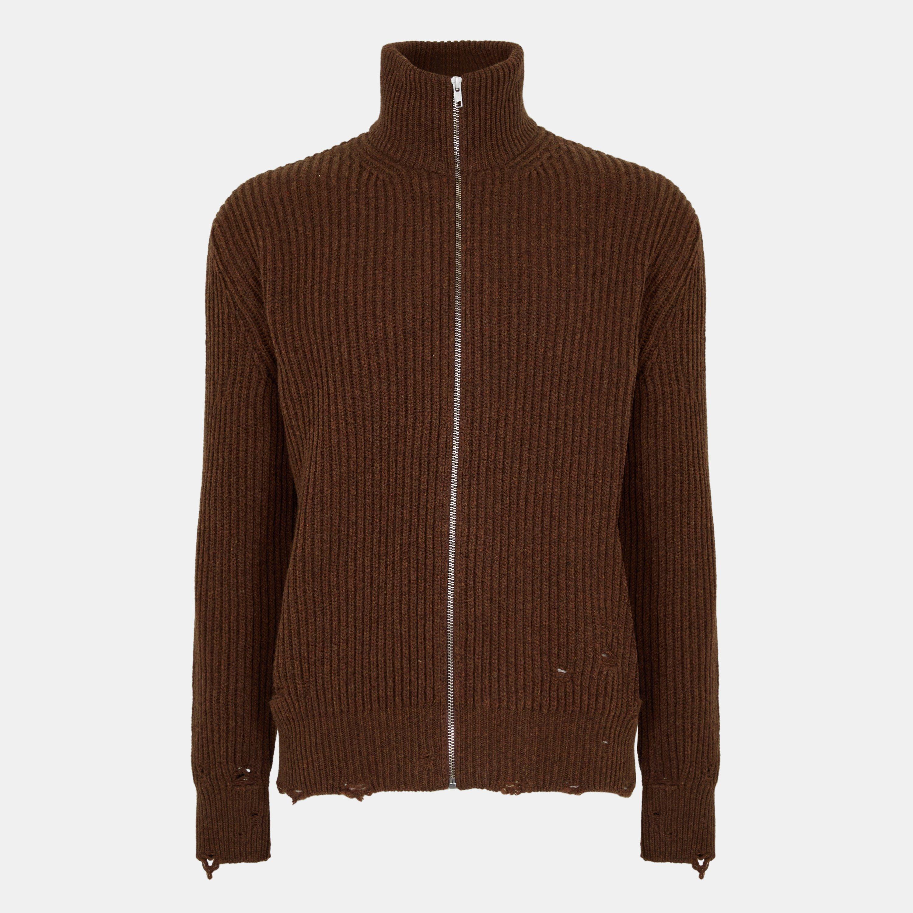Brown Melange - MM6 Maison Margiela - Men's Zip-Through Knitted Cardigan - 1