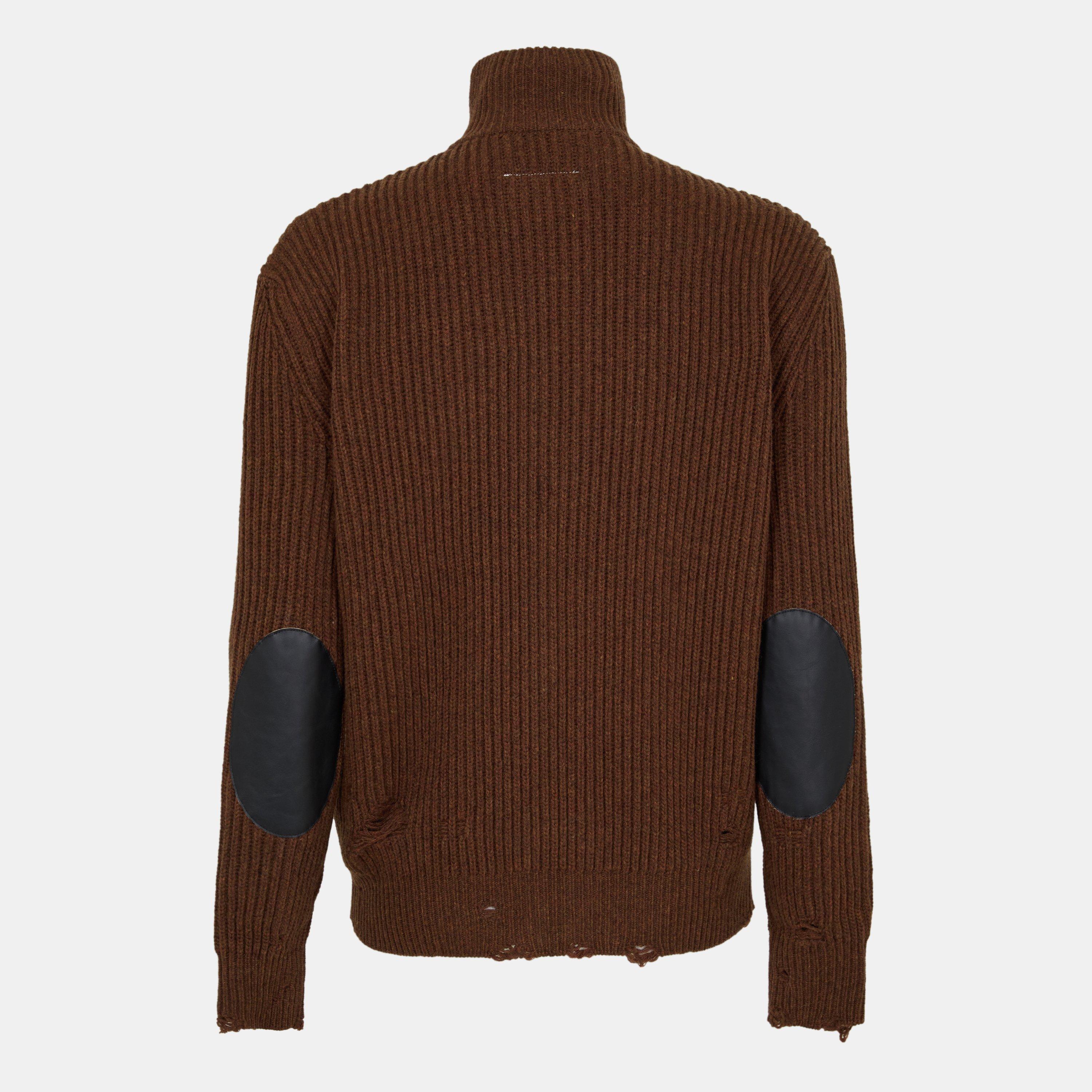 Brown Melange - MM6 Maison Margiela - Men's Zip-Through Knitted Cardigan - 2