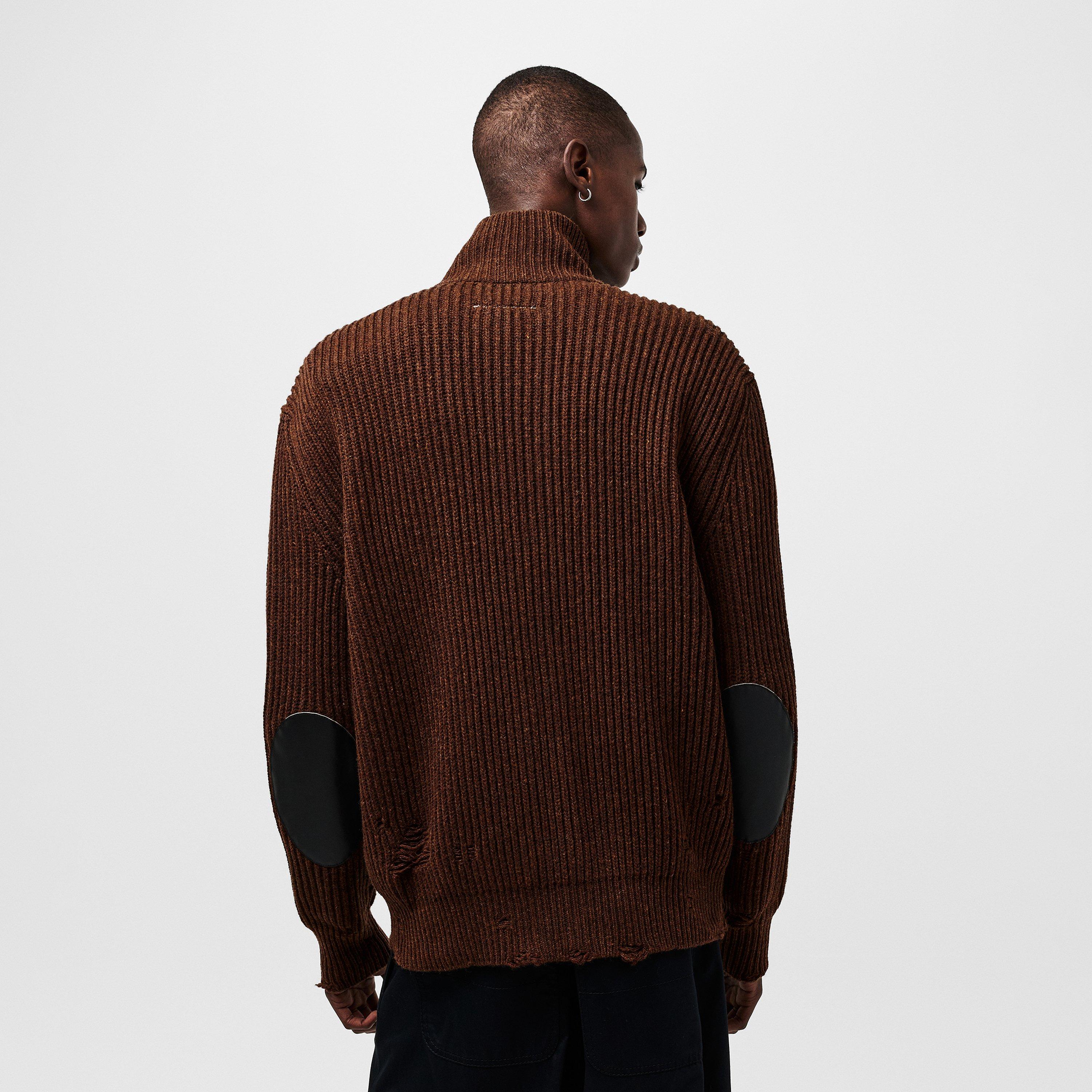 Brown Melange - MM6 Maison Margiela - Men's Zip-Through Knitted Cardigan - 4