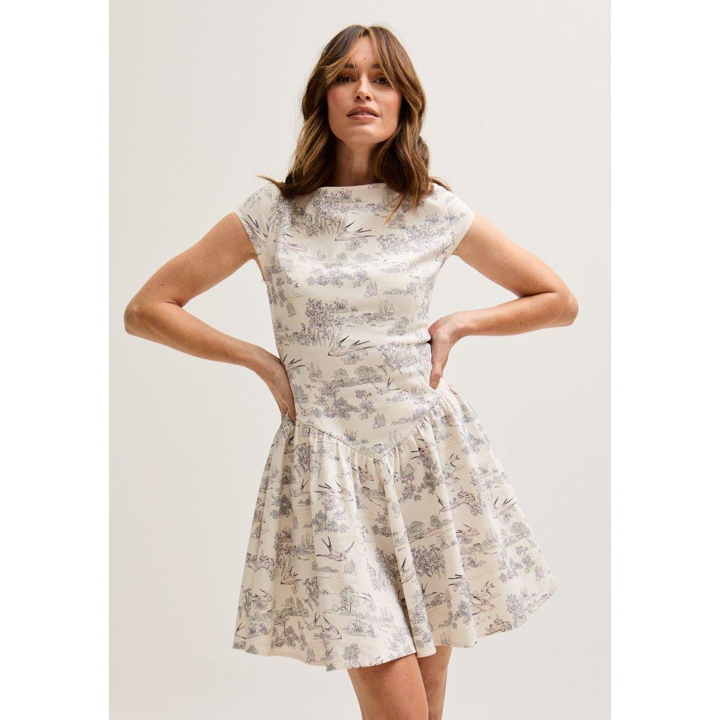 Ecru - Lily and Lionel - Heidy Corset Inspired Josephine Print Mini Dress In Cream - 4