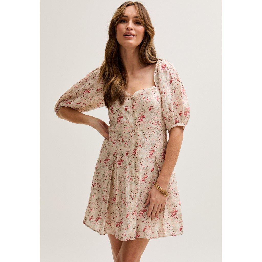 Ecru - Lily and Lionel - India Button Front Wishing Well Print Mini Dress In Multi - 3