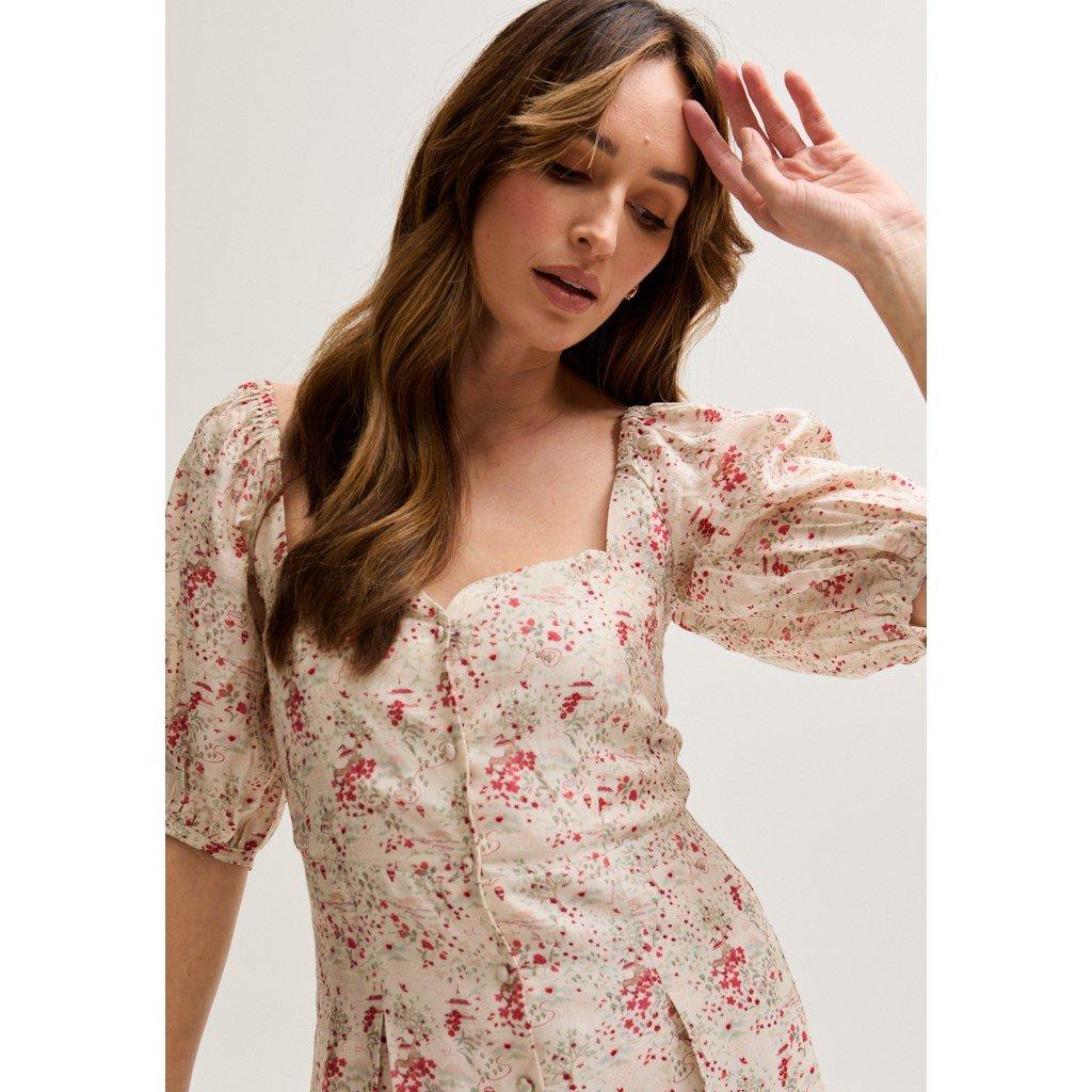 Ecru - Lily and Lionel - India Button Front Wishing Well Print Mini Dress In Multi - 4