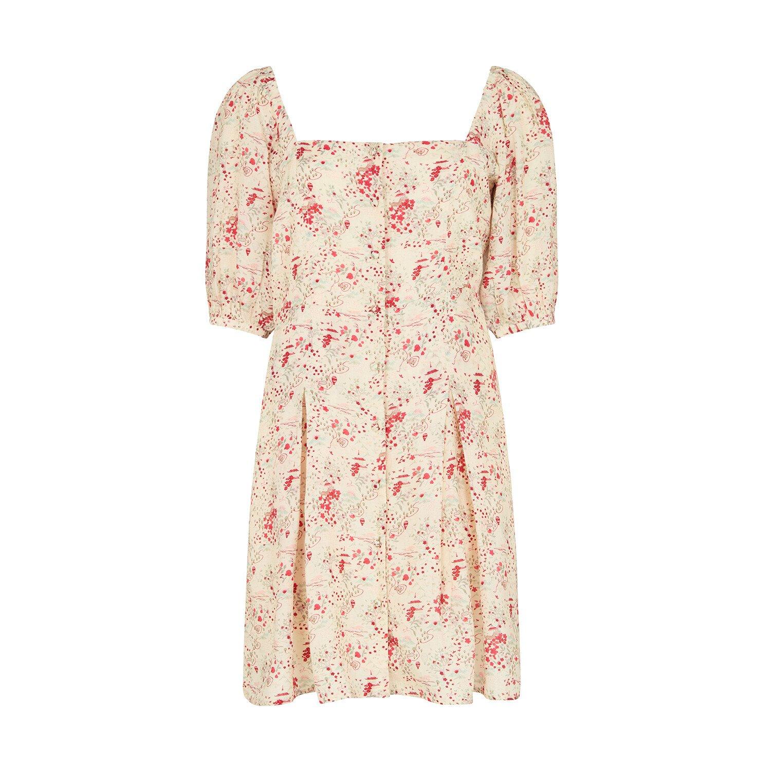 Ecru - Lily and Lionel - India Button Front Wishing Well Print Mini Dress In Multi - 6