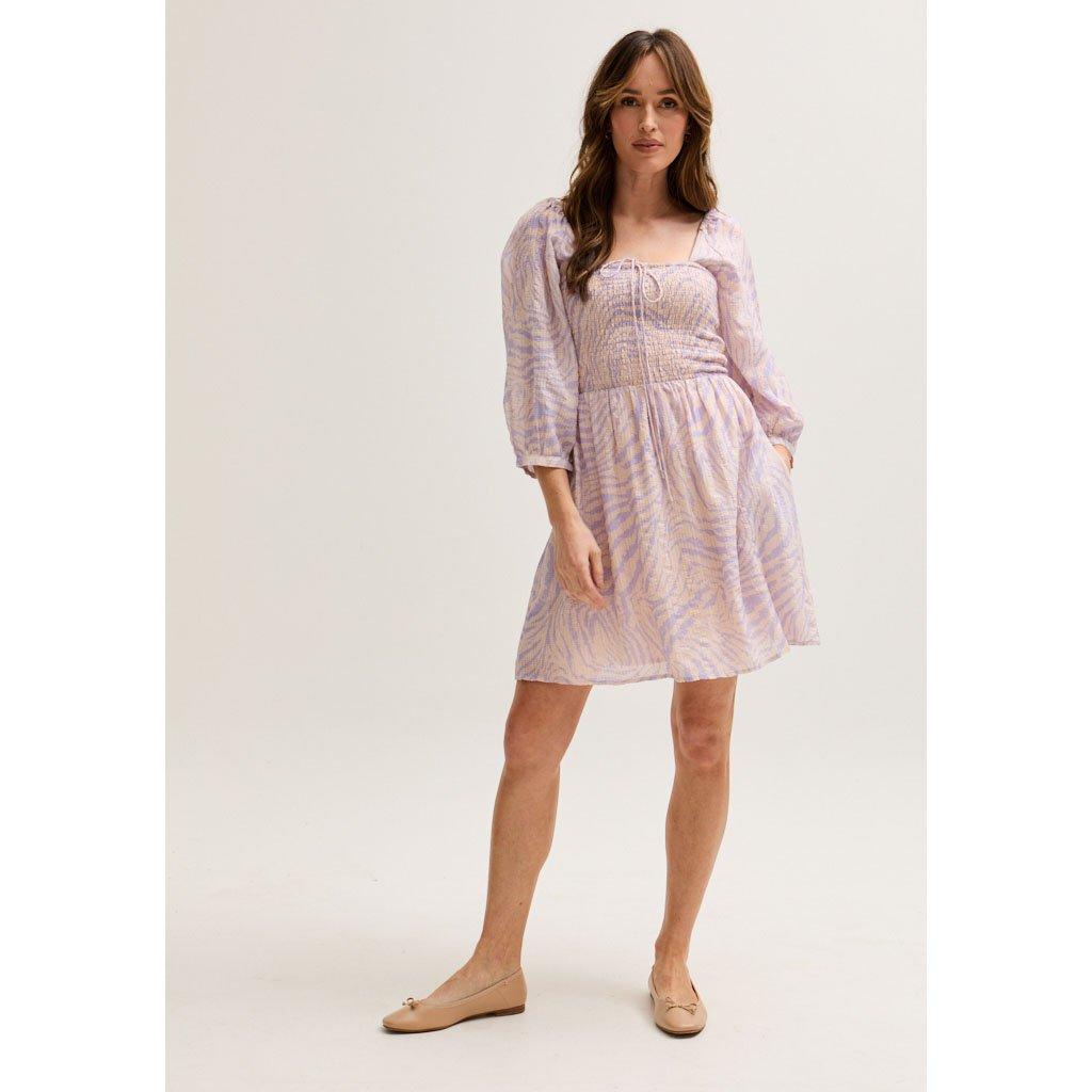 Purple - Lily and Lionel - Lucy Shirred Bodice Banana Check Print Mini Dress In Multi - 3