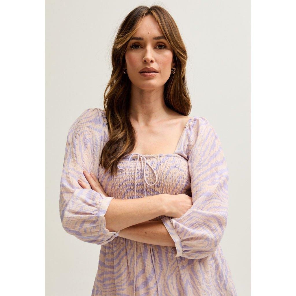 Purple - Lily and Lionel - Lucy Shirred Bodice Banana Check Print Mini Dress In Multi - 4