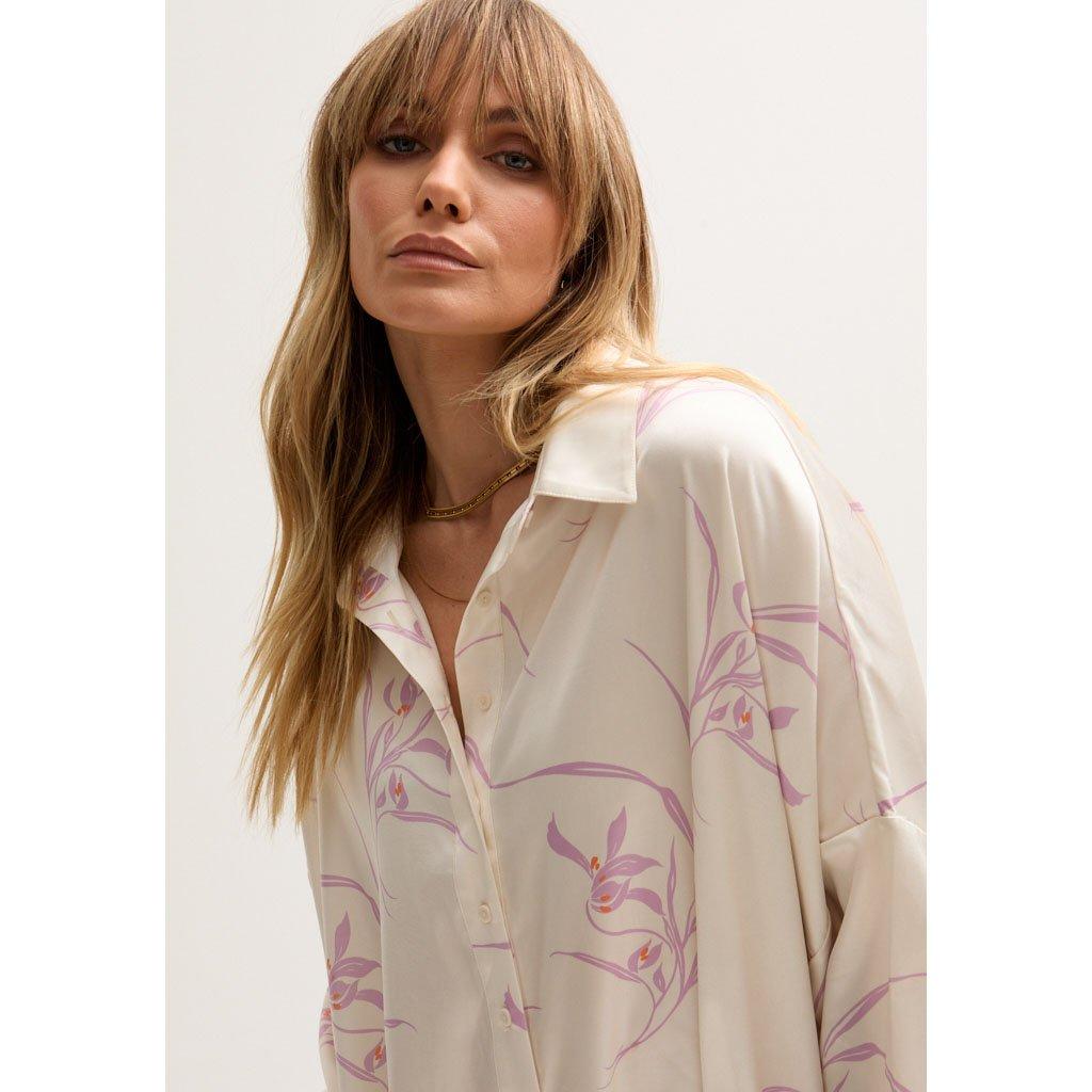 White - Lily and Lionel - Kristy Button Down Large Floral Shirtdress In Cream - 3