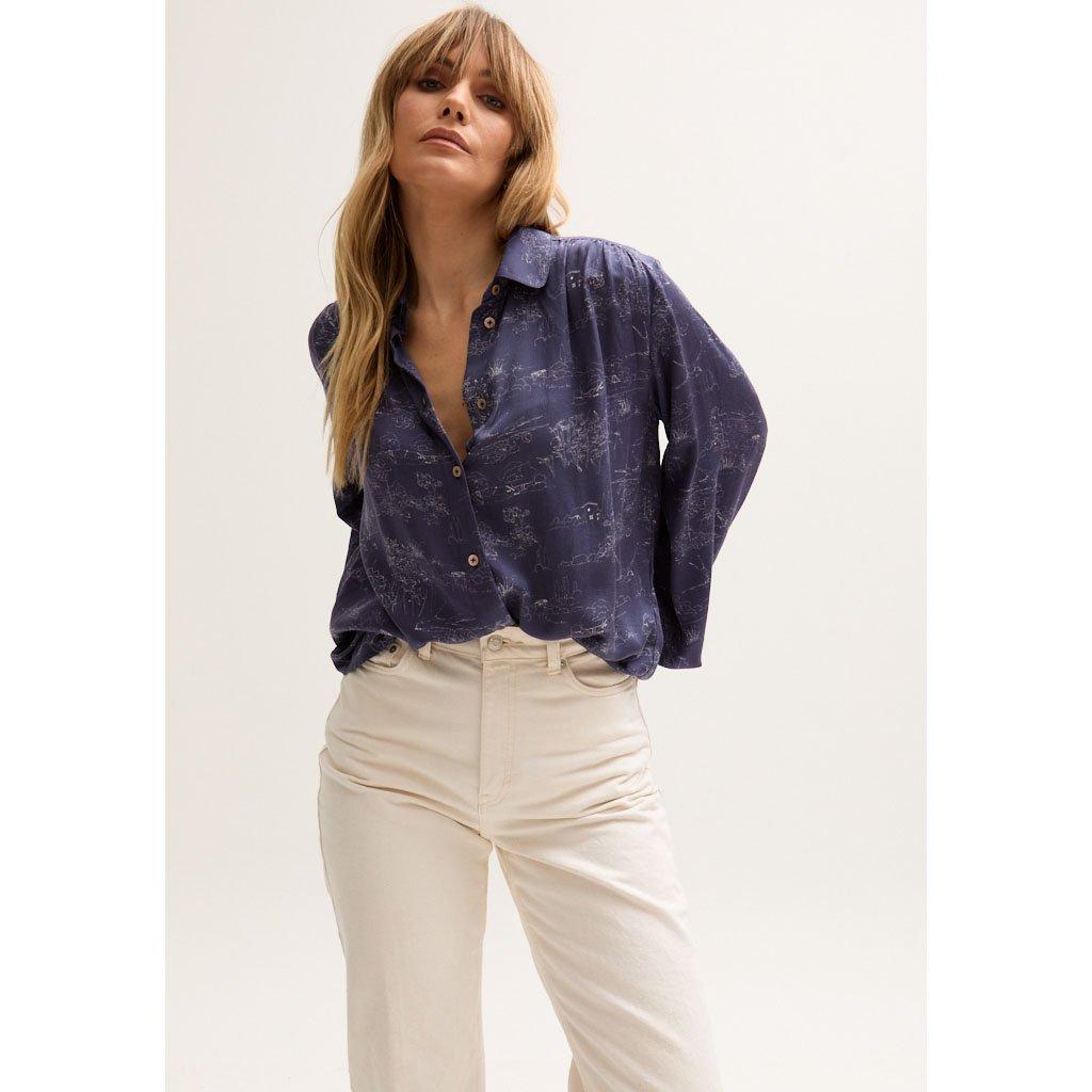 Blue Multi - Lily and Lionel - Marrianne Peter Pan Collar Tonal Foulard Print Shirt In Blue - 2