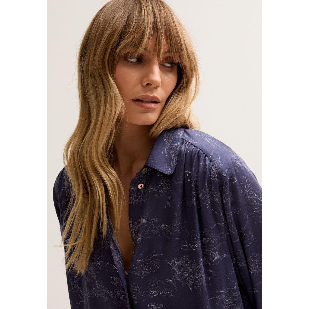 Blue Multi - Lily and Lionel - Marrianne Peter Pan Collar Tonal Foulard Print Shirt In Blue - 3