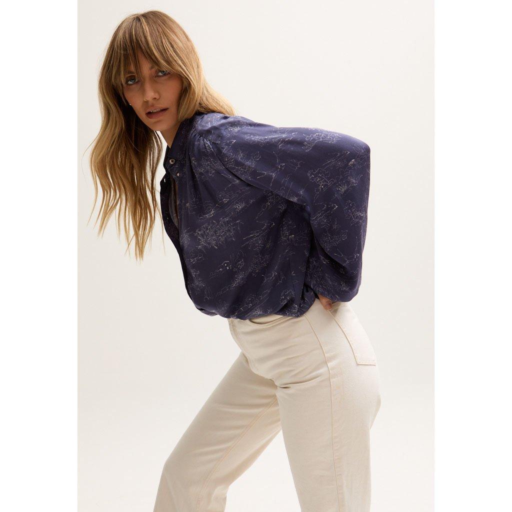 Blue Multi - Lily and Lionel - Marrianne Peter Pan Collar Tonal Foulard Print Shirt In Blue - 4