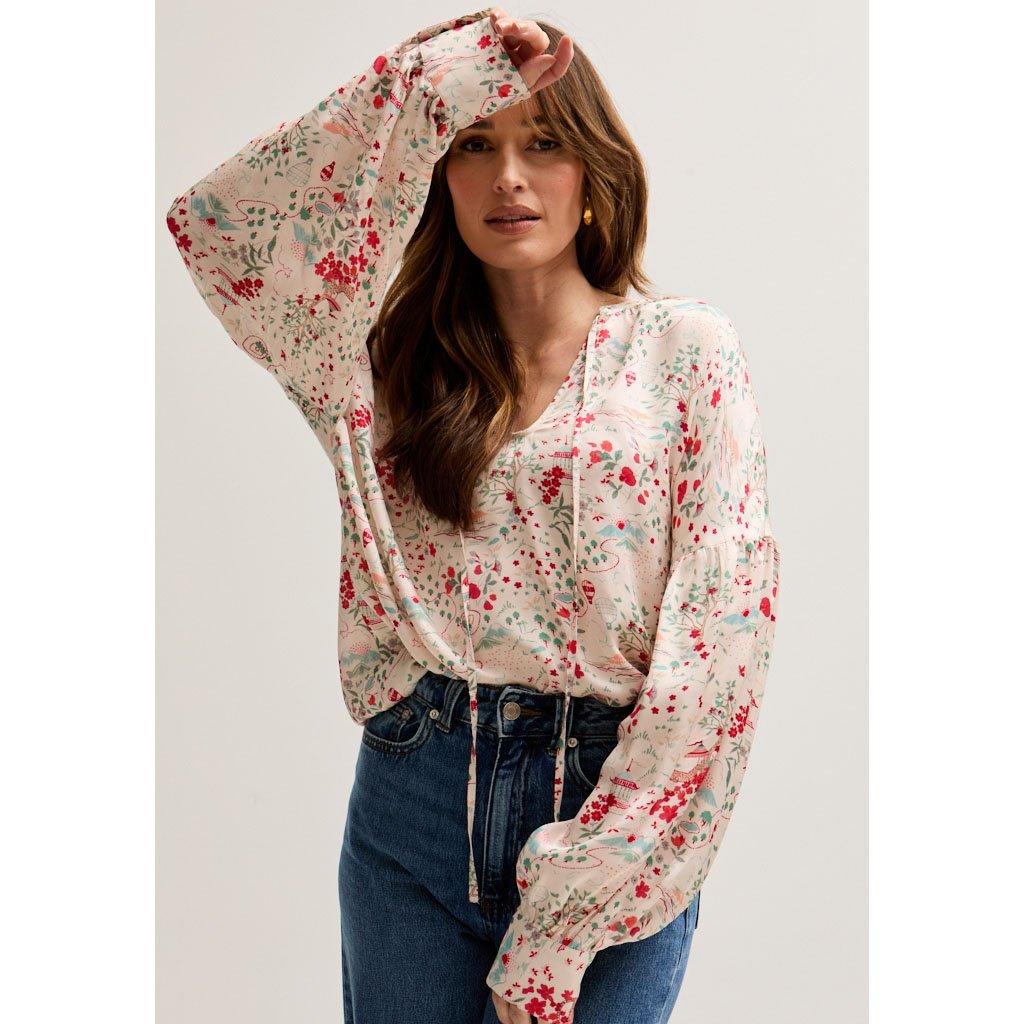 Cream Multi - Lily and Lionel - Rosetti Billowy Sleeves Wishing Well Print Blouse In Multi - 5