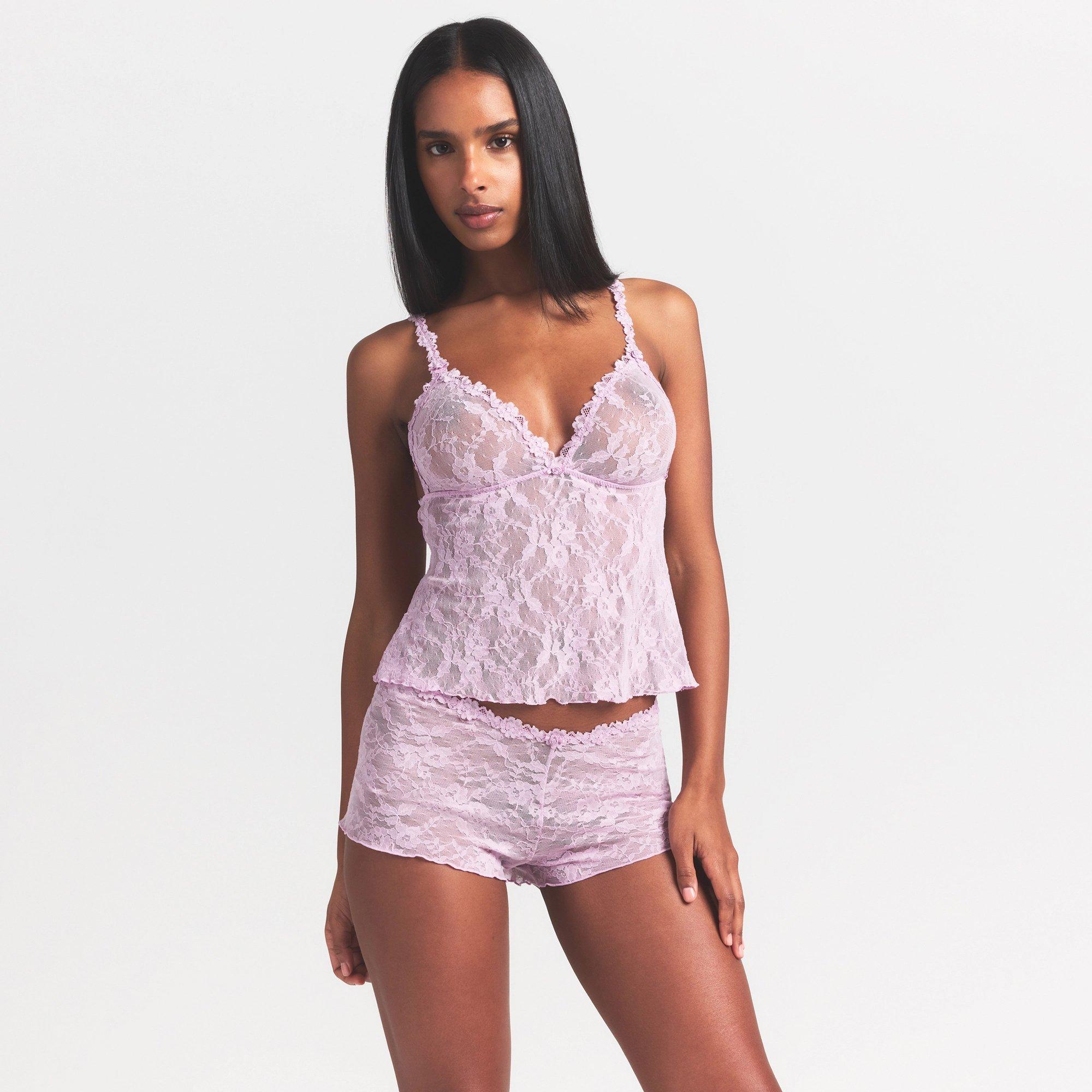 BABY PINK - SKIMS - Womens Stretch Lace Triangle Cami and Short Set - 2