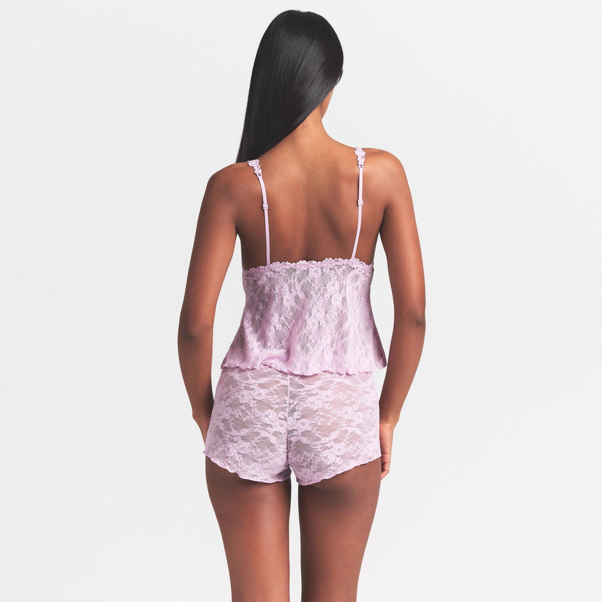 BABY PINK - SKIMS - Womens Stretch Lace Triangle Cami and Short Set - 3
