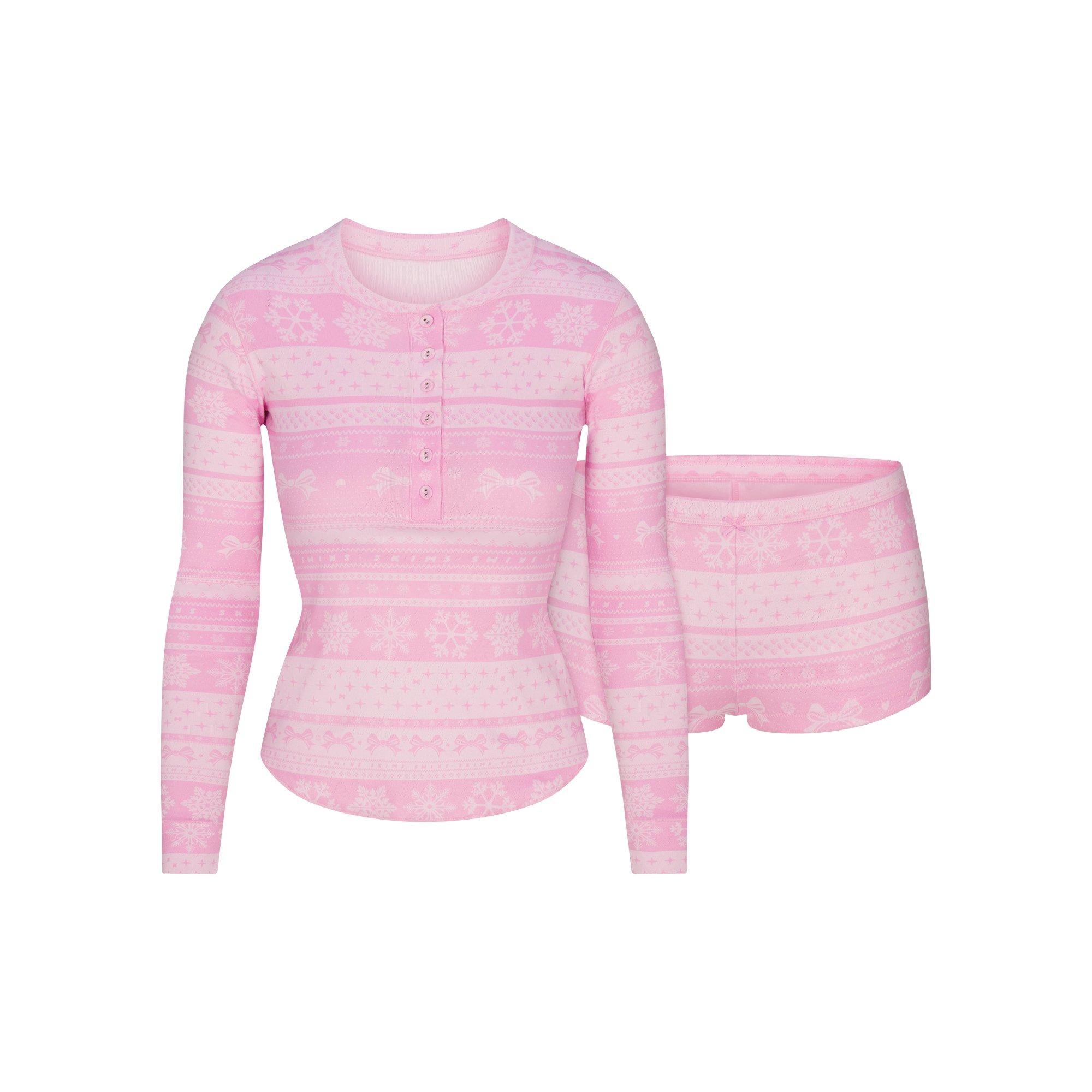 SKIMS Womens Logo Plush Pointelle Short Set with Henley