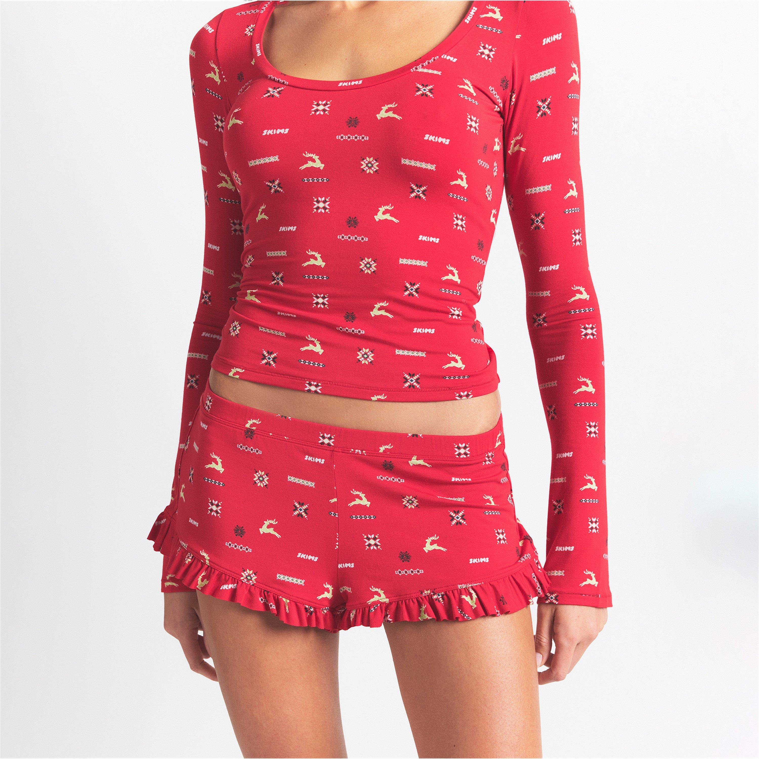 Cranberry Deer - SKIMS - Women's Skims Sleep Scoop Neck Long Sleeve Pyjama Set - 4
