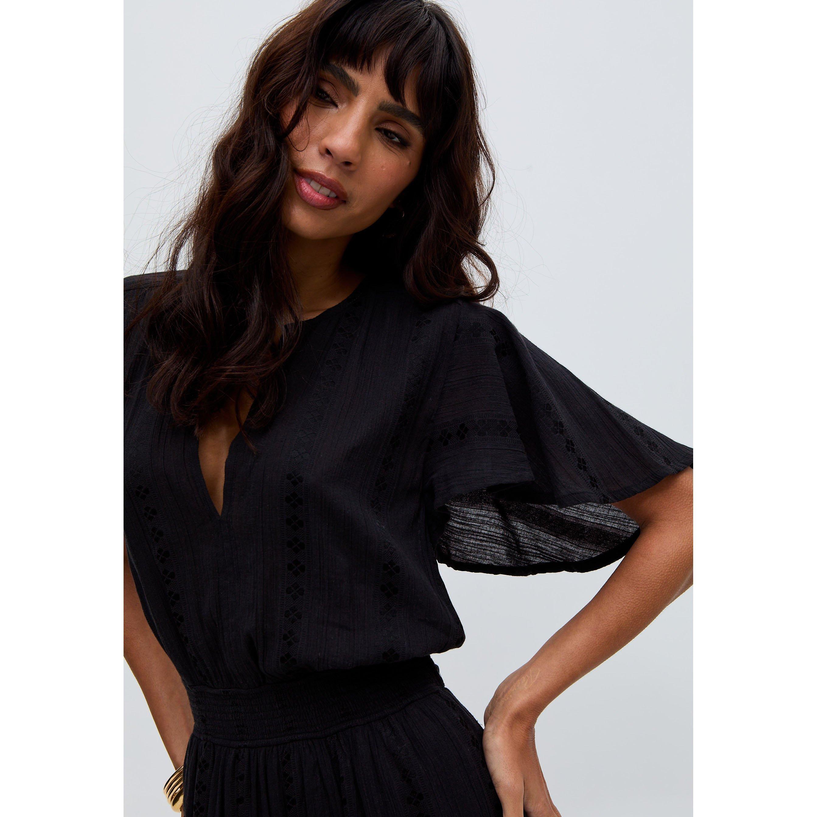 Black - Raffya - Candice Flutter Sleeve Jacquard Maxi Dress In Black - 3