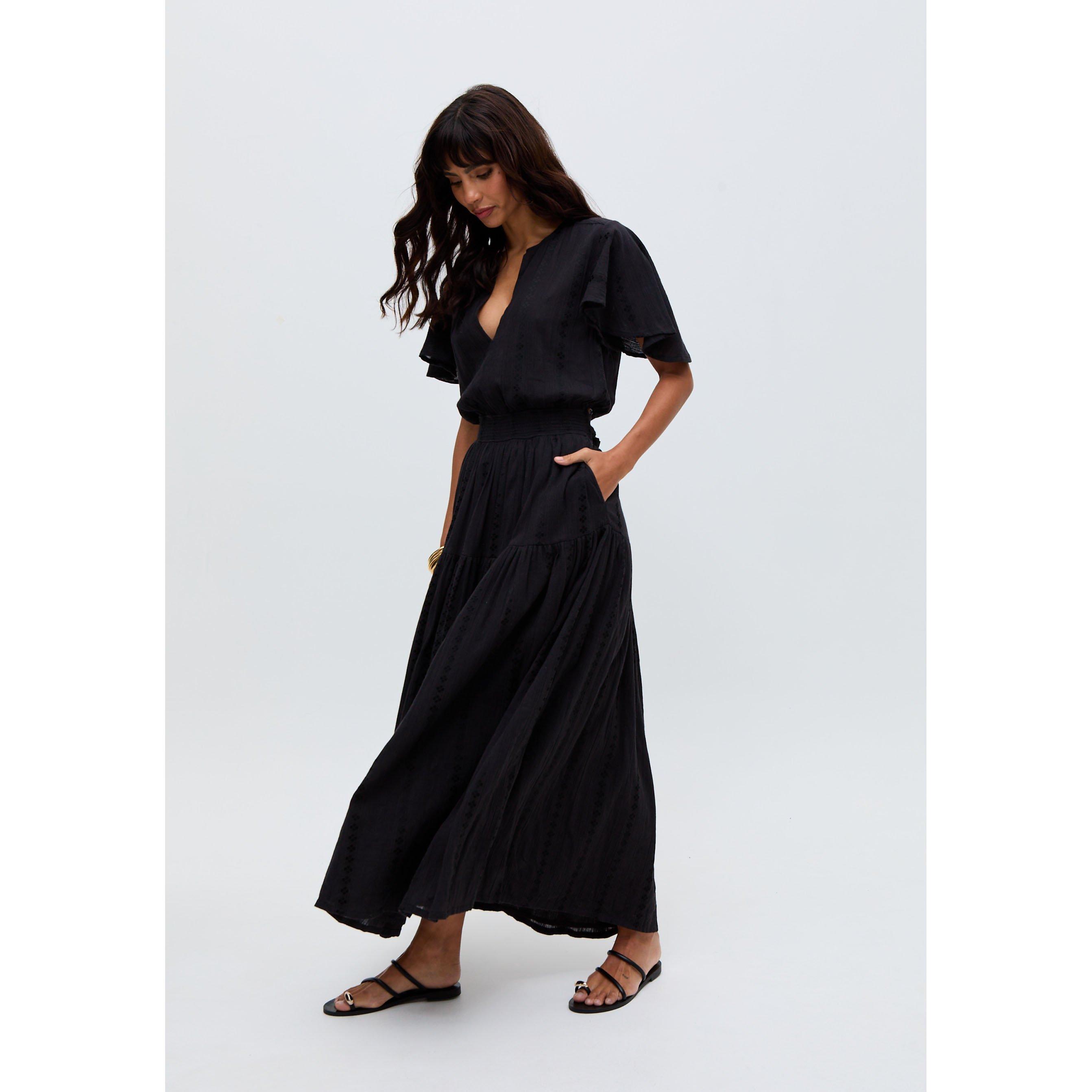 Black - Raffya - Candice Flutter Sleeve Jacquard Maxi Dress In Black - 4