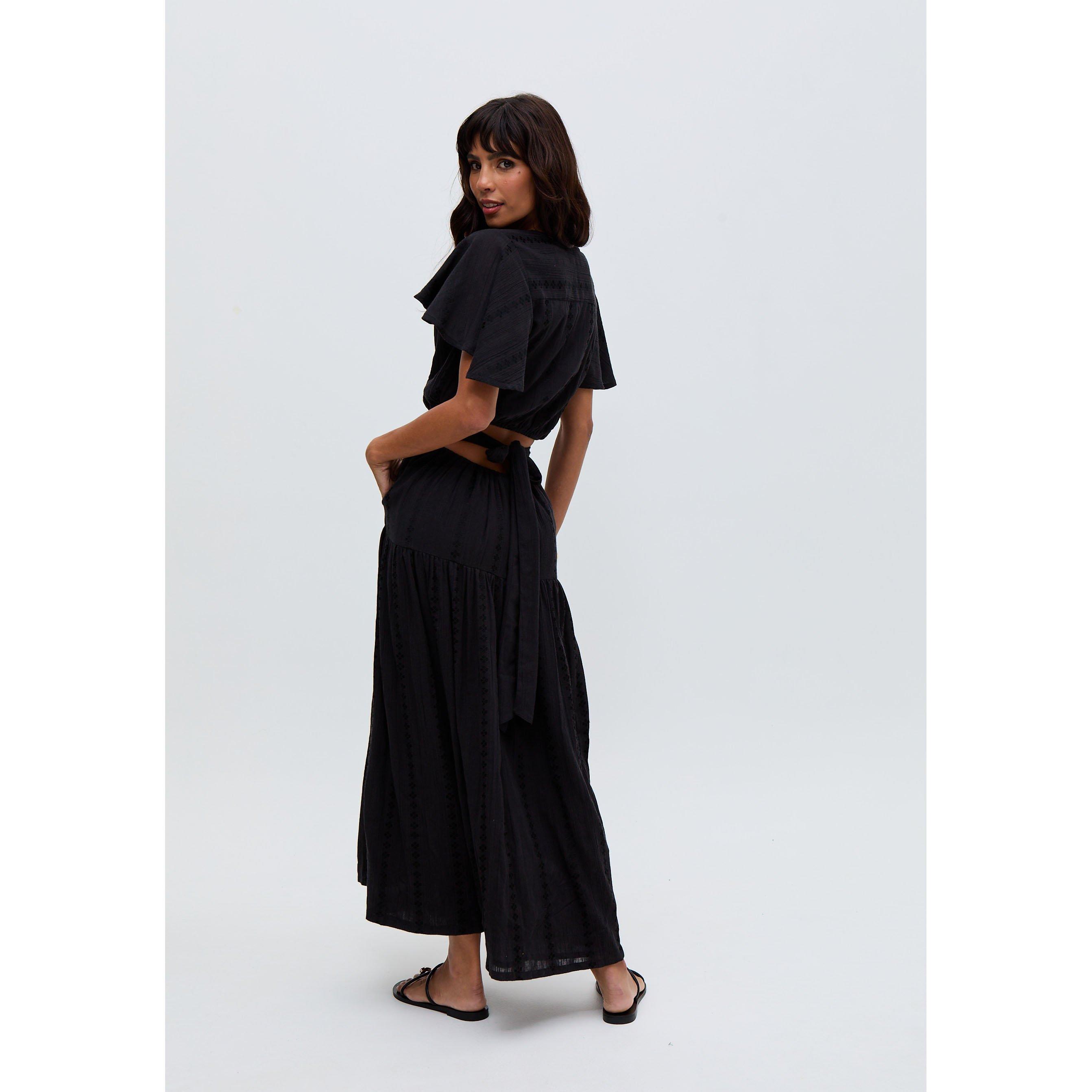 Black - Raffya - Candice Flutter Sleeve Jacquard Maxi Dress In Black - 5