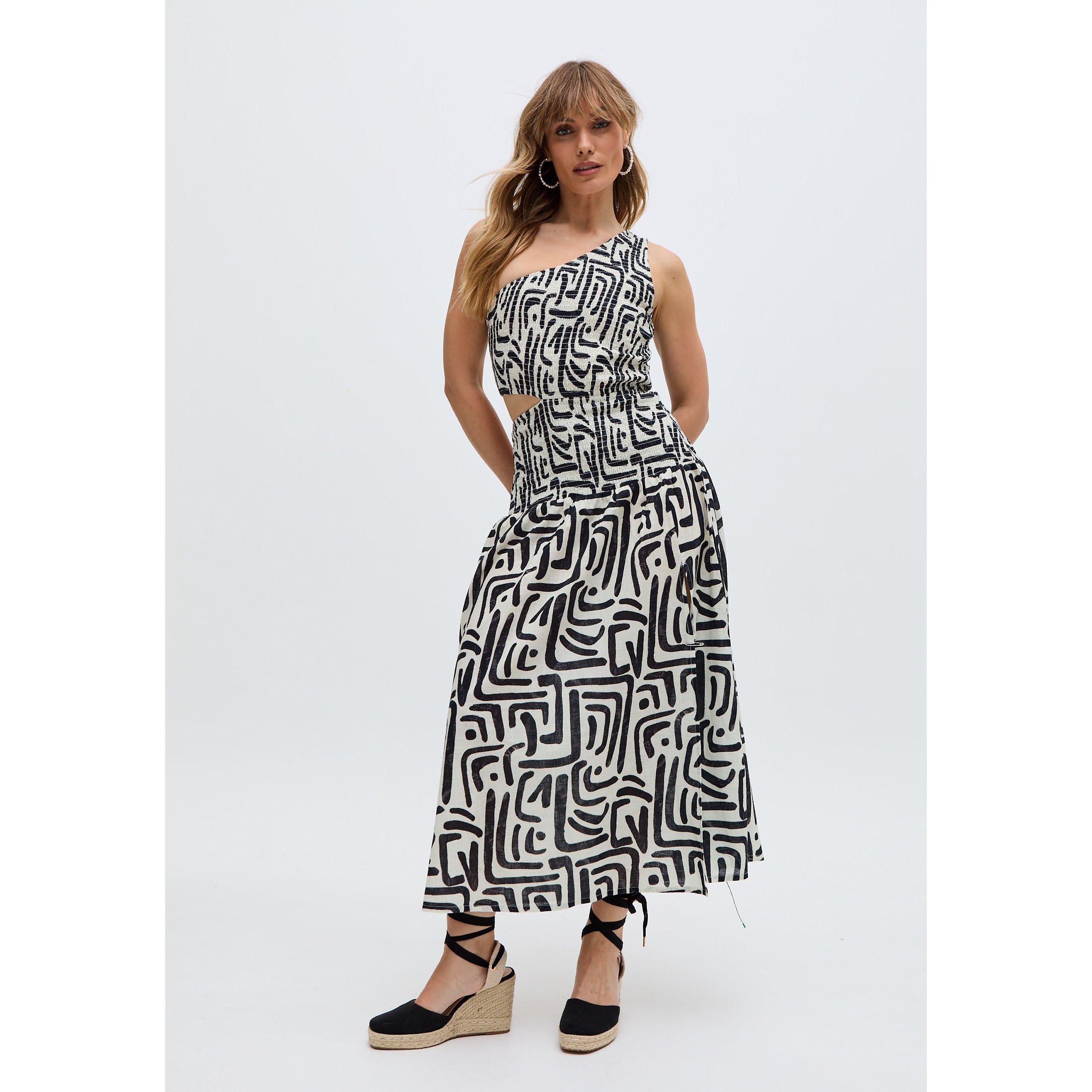 Mono - Raffya - Jazz Jersey One Shoulder Warhol Print Midi Dress in Black - 2