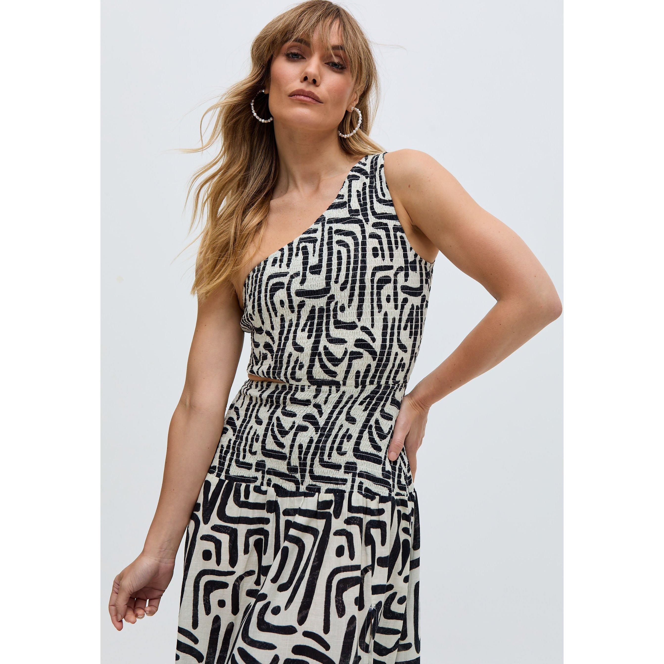 Mono - Raffya - Jazz Jersey One Shoulder Warhol Print Midi Dress in Black - 3