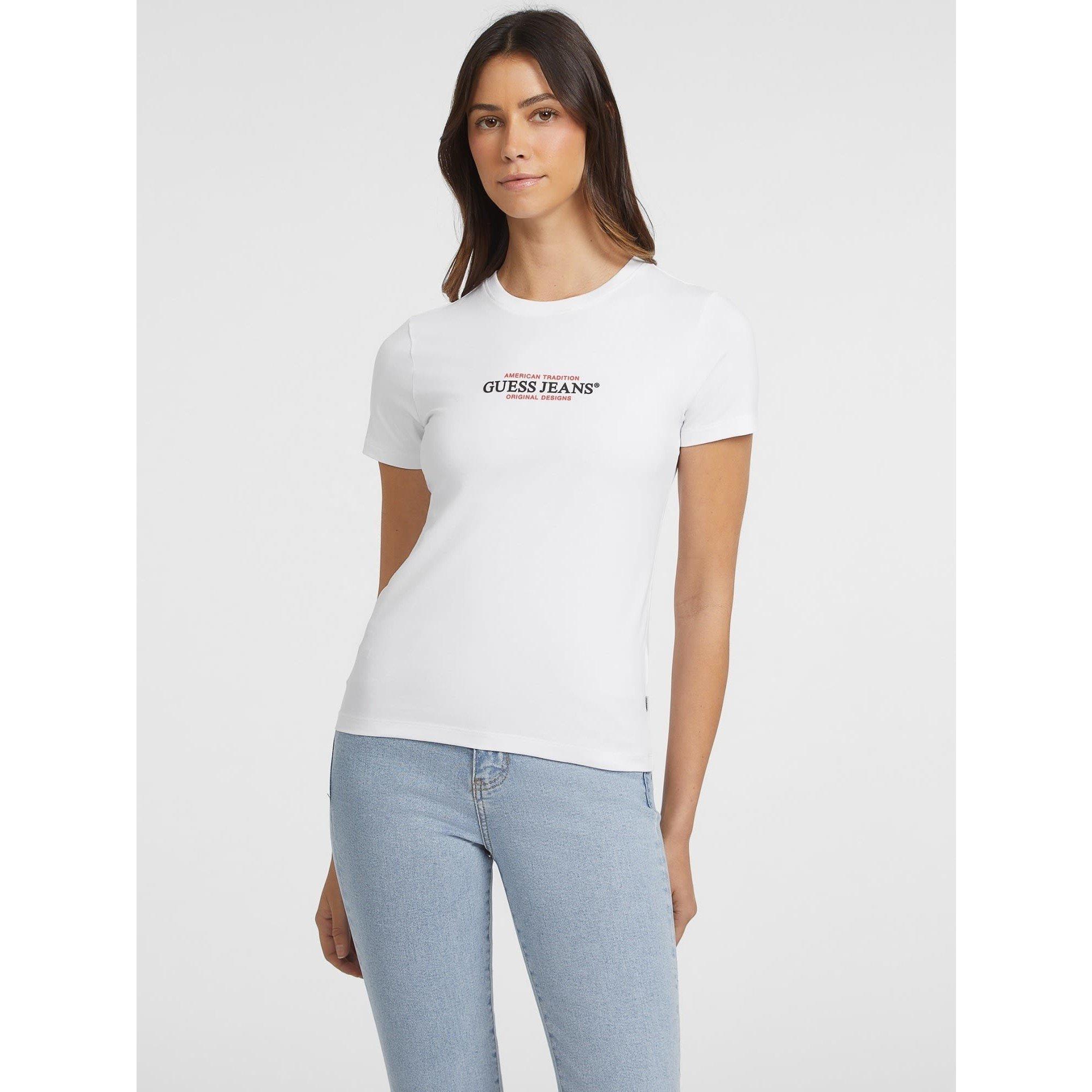 Guess Women's Gj American Cotton-Mix Fitted Baby Tee - Pure White - 14 (L)