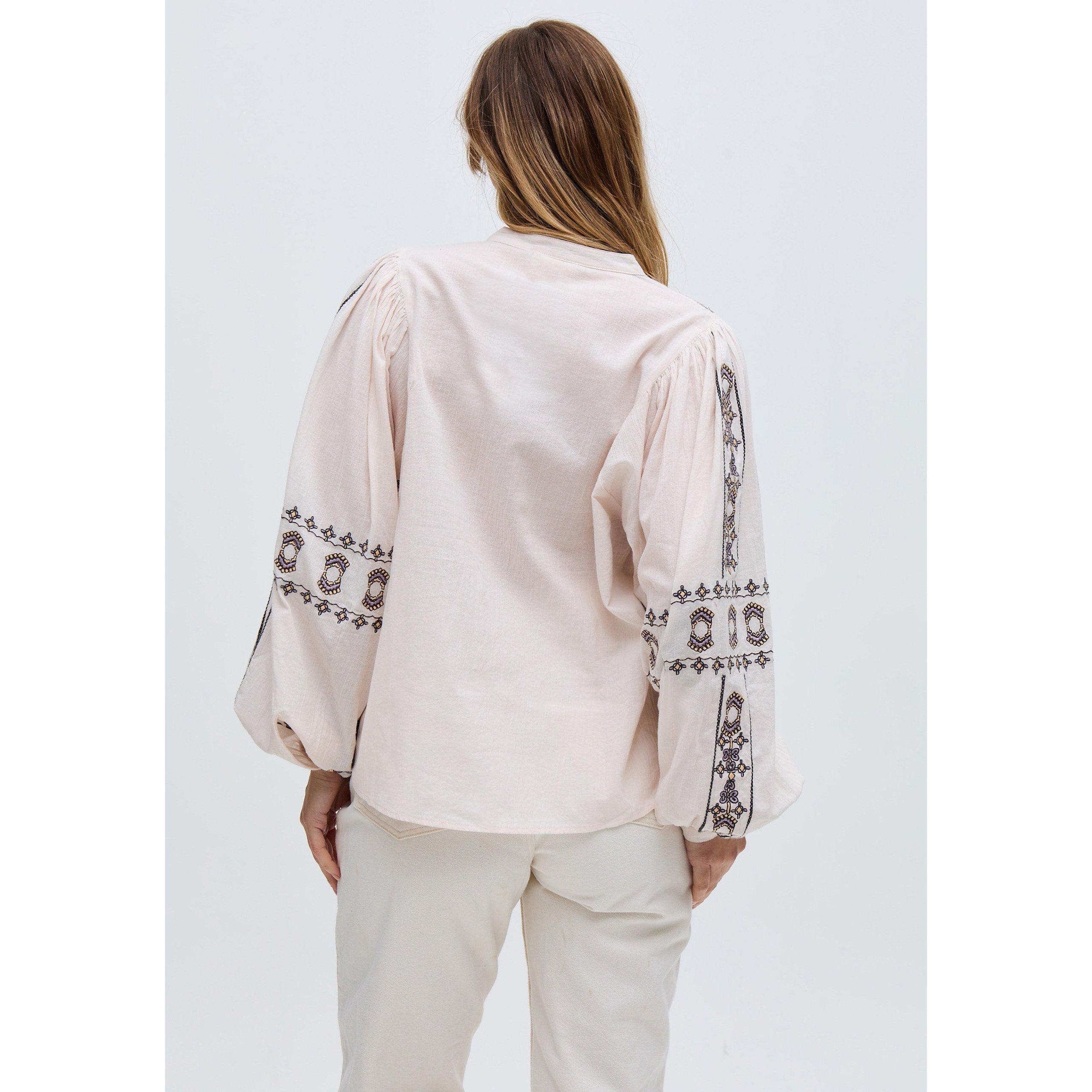 Ecru - Raffya - Demi Embroidered Ballon Sleeve Shirt In Cream - 5