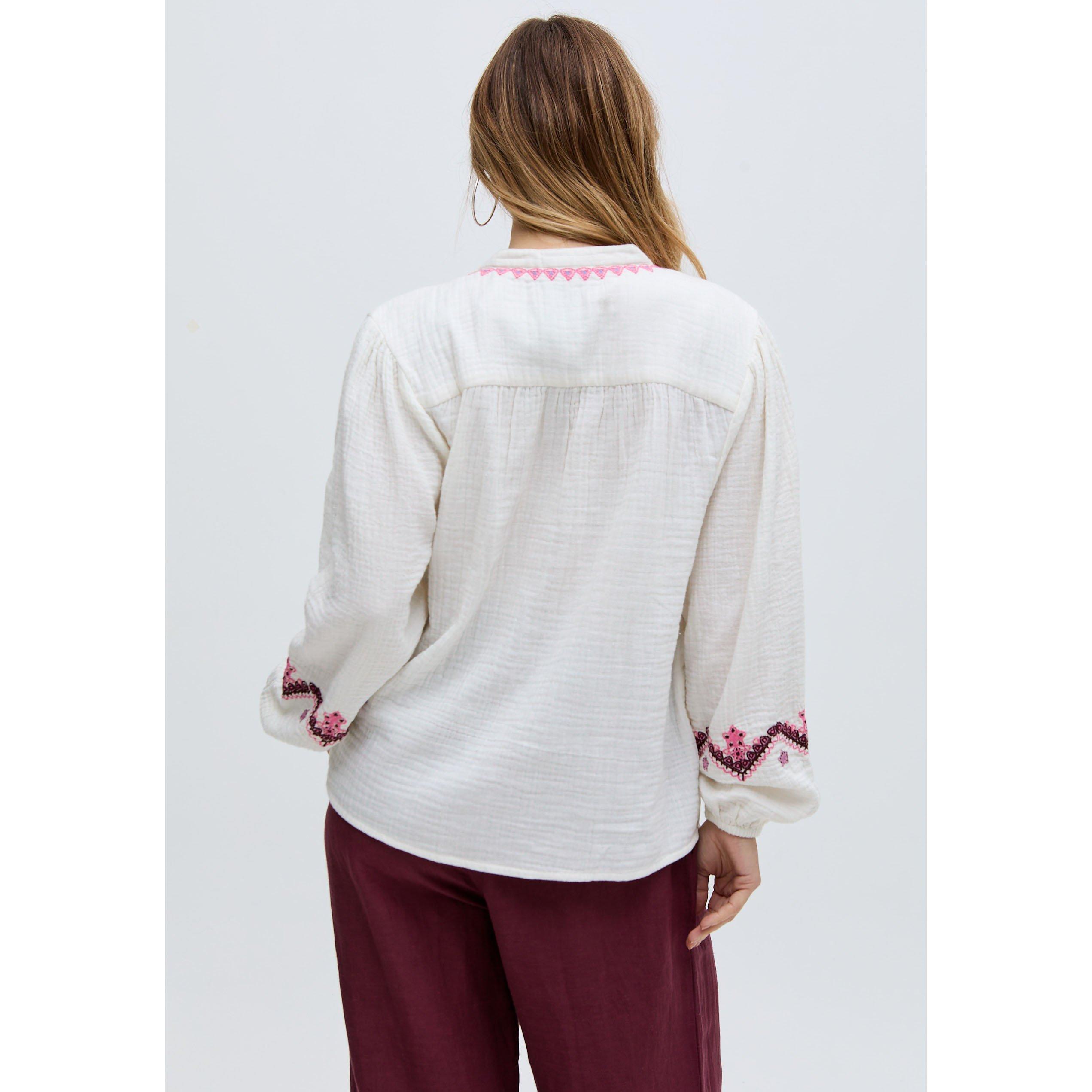 Ecru - Raffya - Dina V-Neck Embroidered Blouse In White - 5