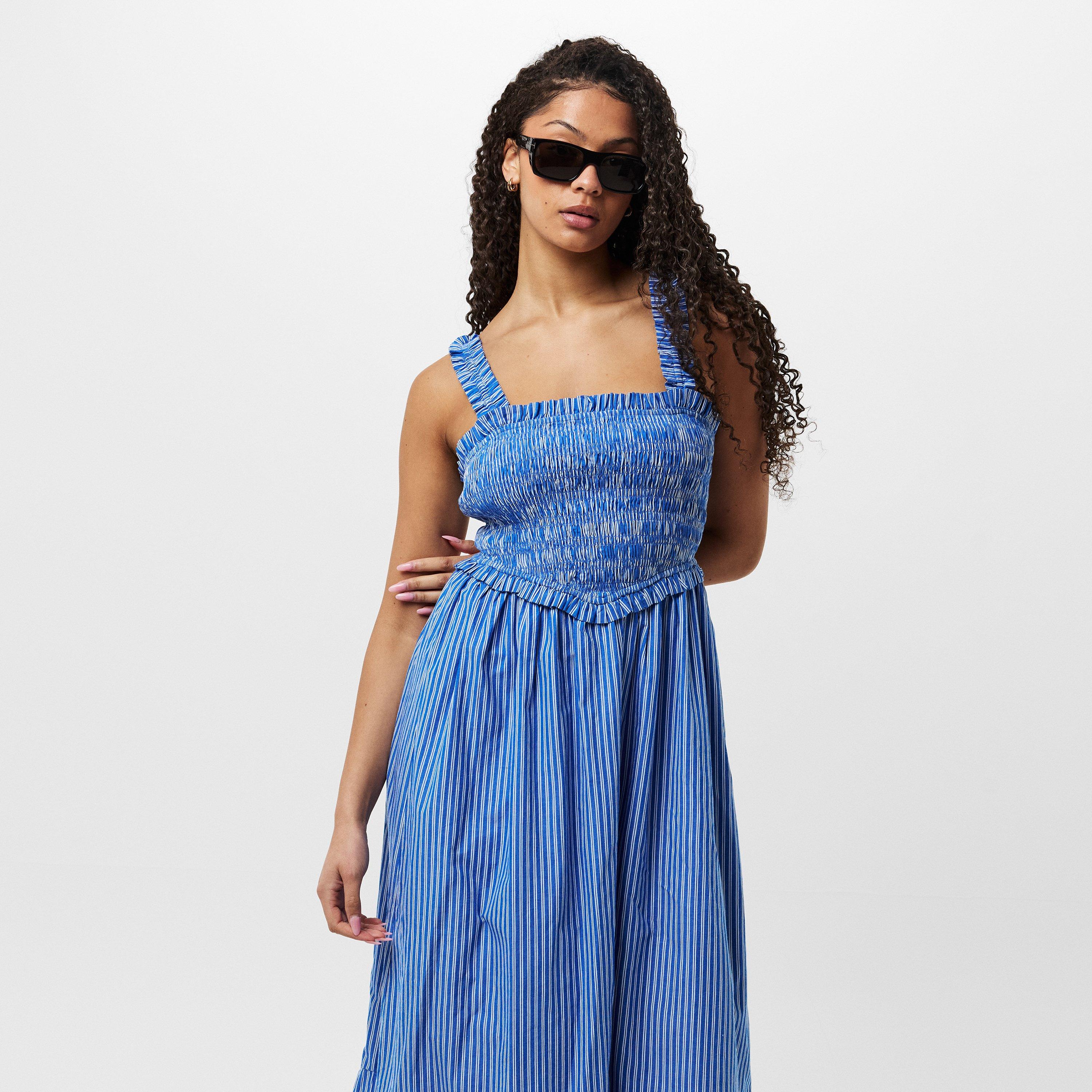 Blue Stripe - Jack Wills - Shirred Striped  Maxi Dress - 6