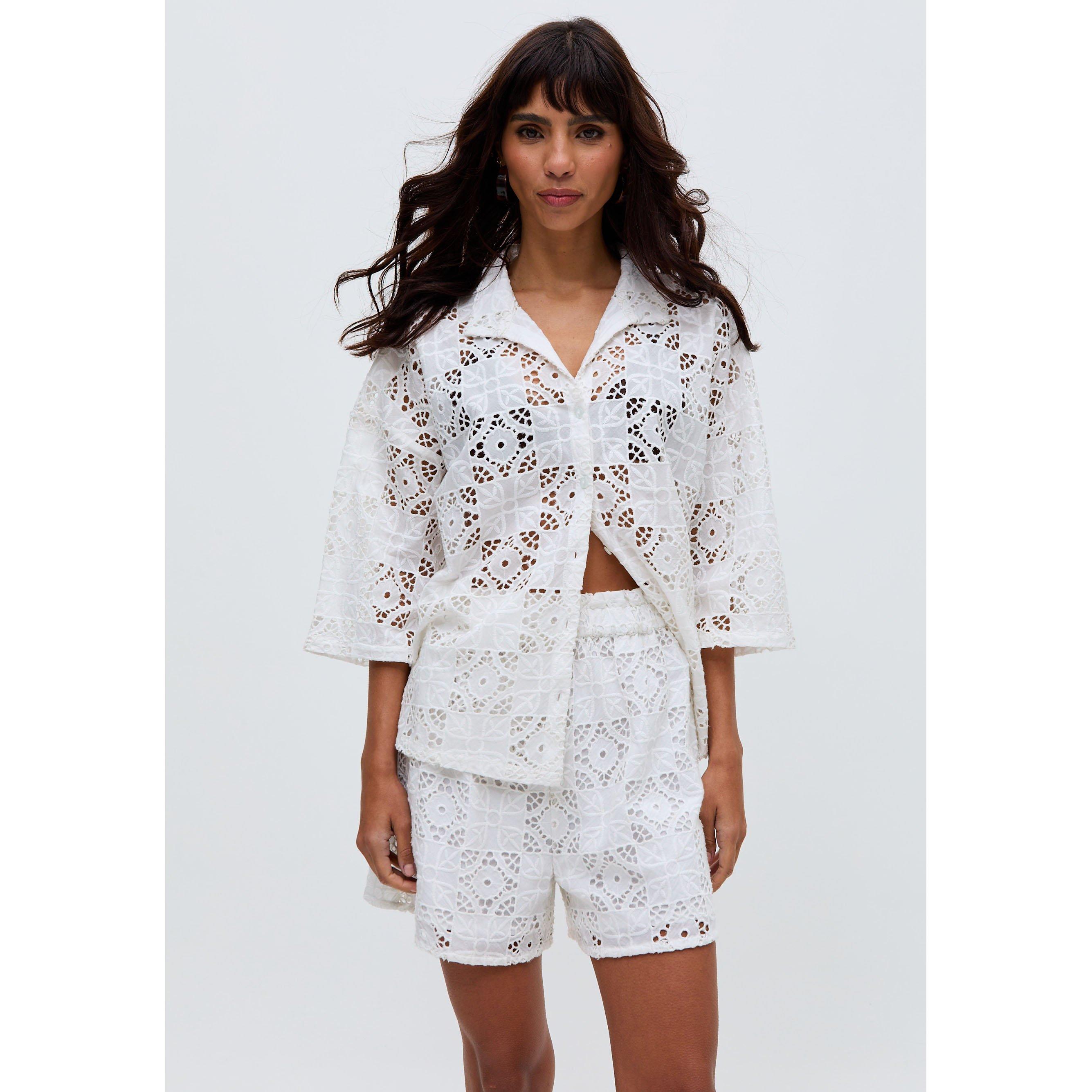 White - Raffya - Shelli All Over Broderie Shirt In White - 4
