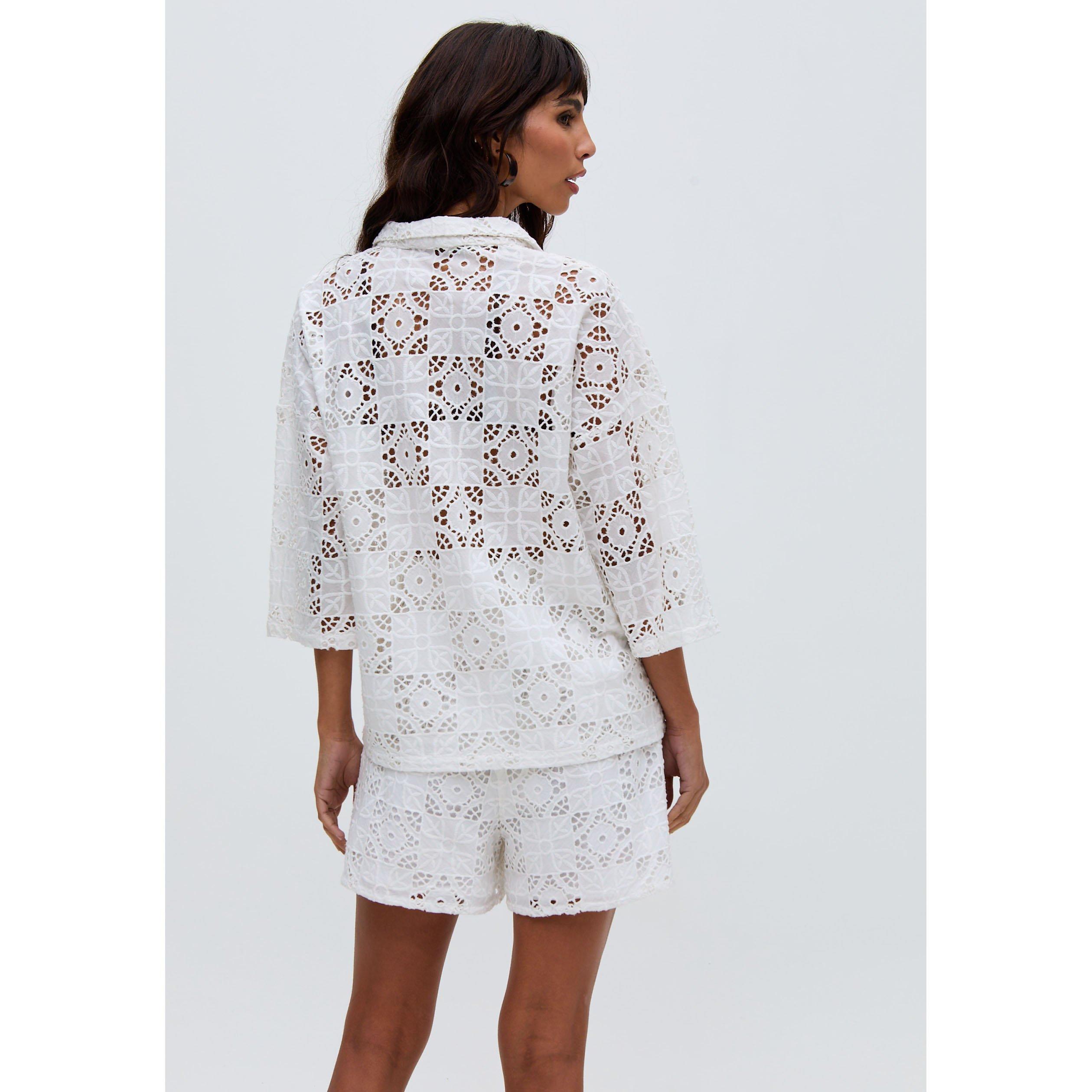 White - Raffya - Shelli All Over Broderie Shirt In White - 5