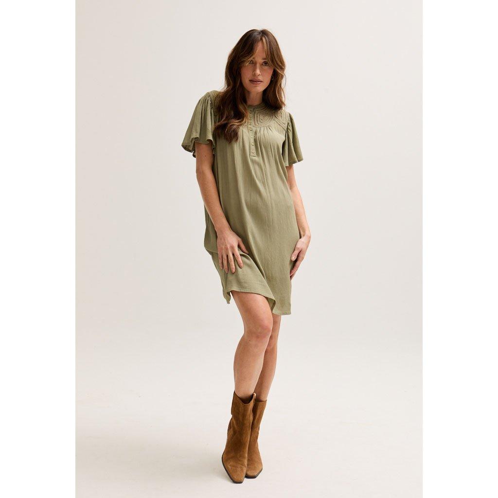 Green - Lily and Lionel - Roma Angel Sleeve Mini Dress In Green - 1