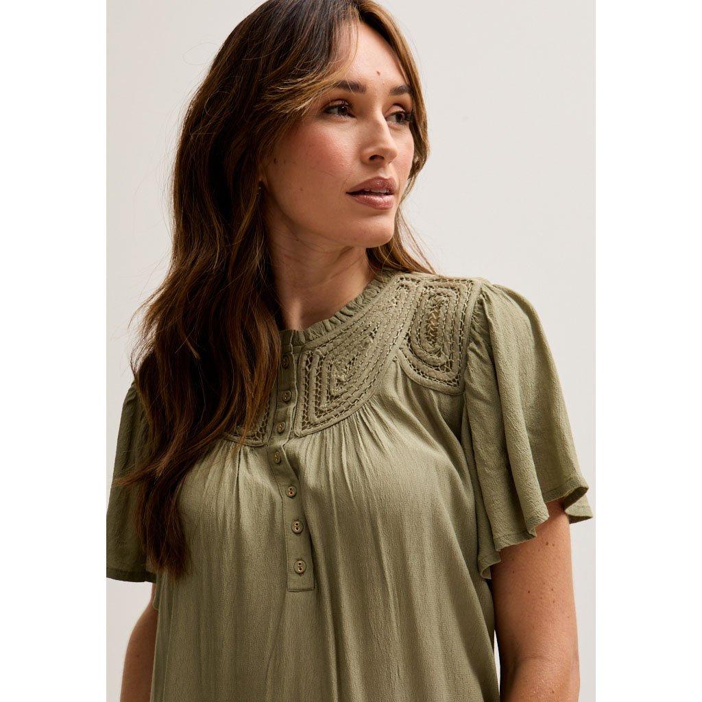 Green - Lily and Lionel - Roma Angel Sleeve Mini Dress In Green - 2