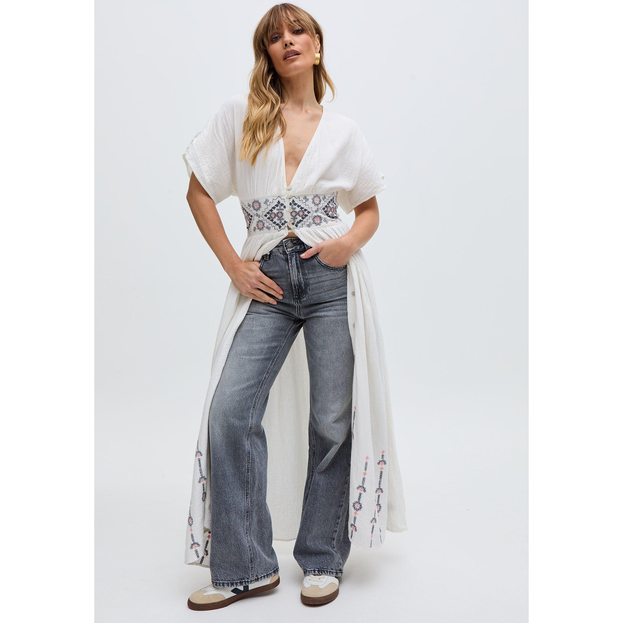 Ecru - Raffya - Sally Ann Button Down Embroidery Maxi Dress In White - 5