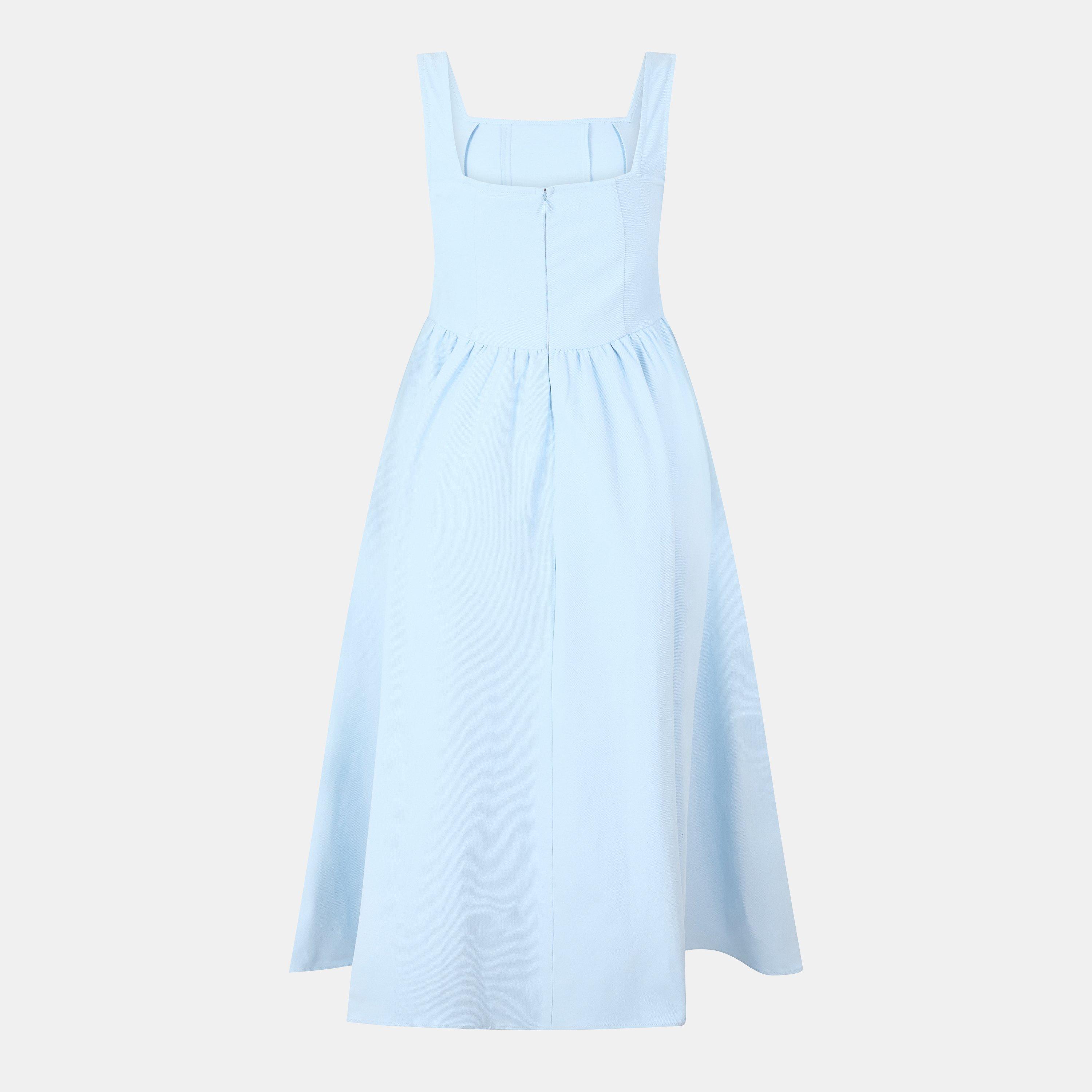 Light Blue - Lily and Lionel - Hayley Corset Inspired Josephine Print Midi Dress In Cream - 2