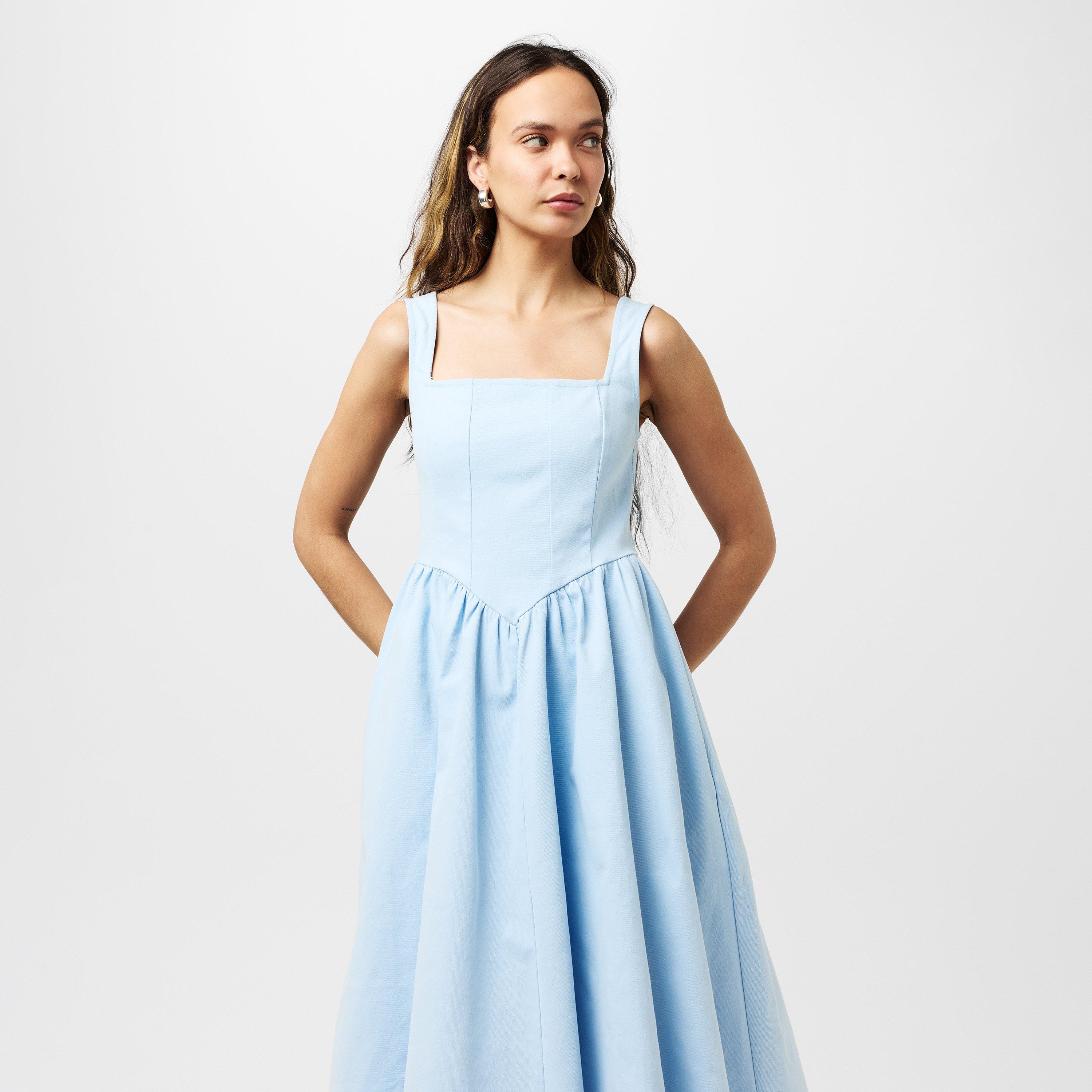 Light Blue - Lily and Lionel - Hayley Corset Inspired Josephine Print Midi Dress In Cream - 3